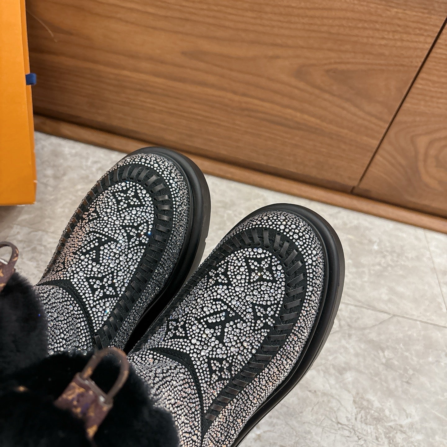 LV 2026 Cortina Ankle Boot Black Silver Sequin Wool 594928