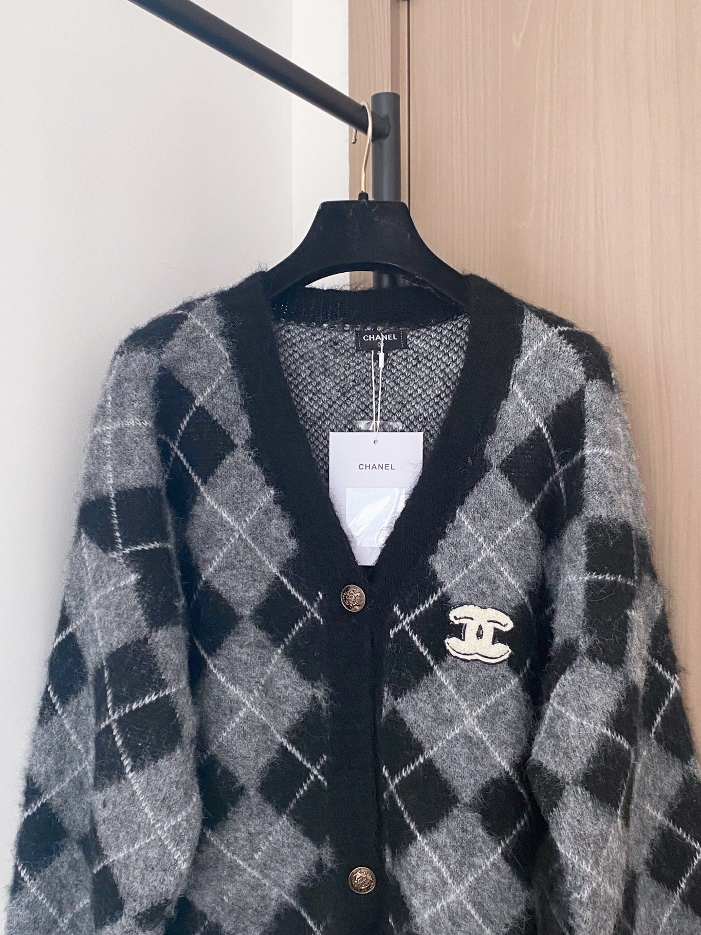 Chanel 2025 Plaid Cardigan Black mix Gray Wool Cashmere