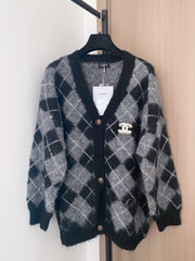 Chanel 2025 Plaid Cardigan Black mix Gray Wool Cashmere