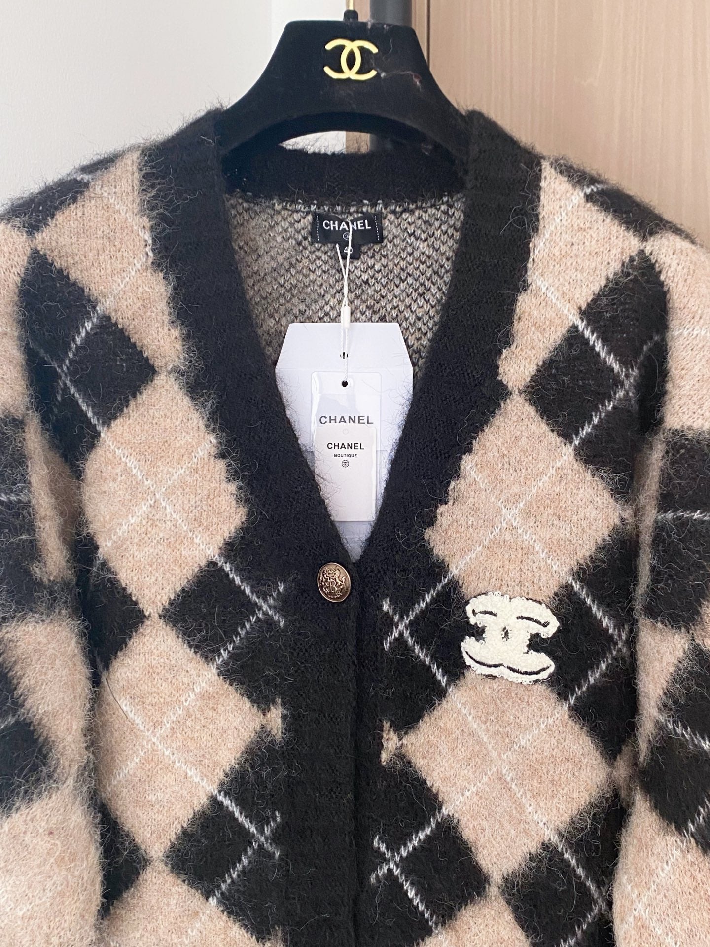 Chanel 2025 Plaid Cardigan Black mix Beige Wool Cashmere
