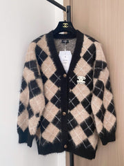 Chanel 2025 Plaid Cardigan Black mix Beige Wool Cashmere