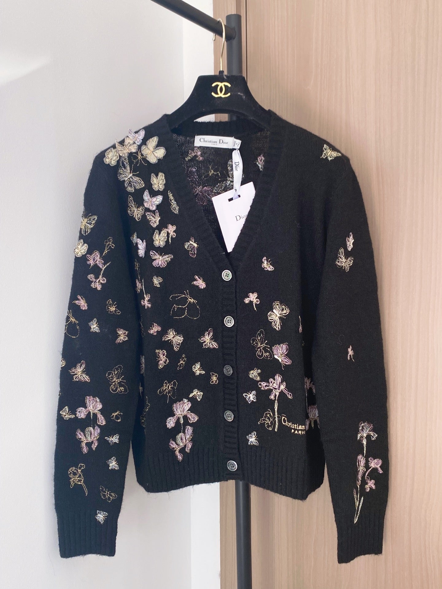 Dior 2025 Butterfly Cardigan Black Mix colors Wool