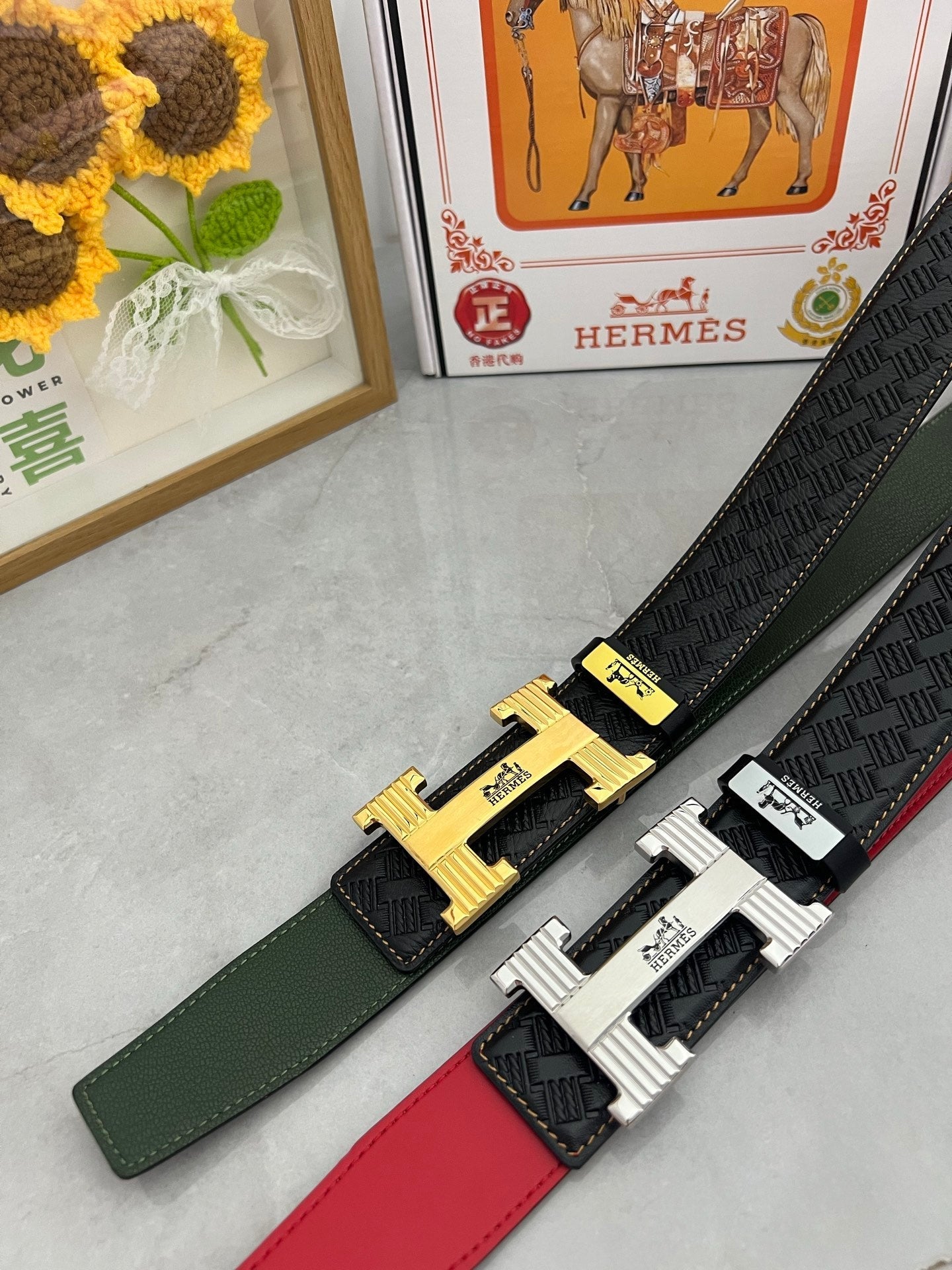 HM Belt 38mm Black Cowhide Leather Gold Buckle 618971