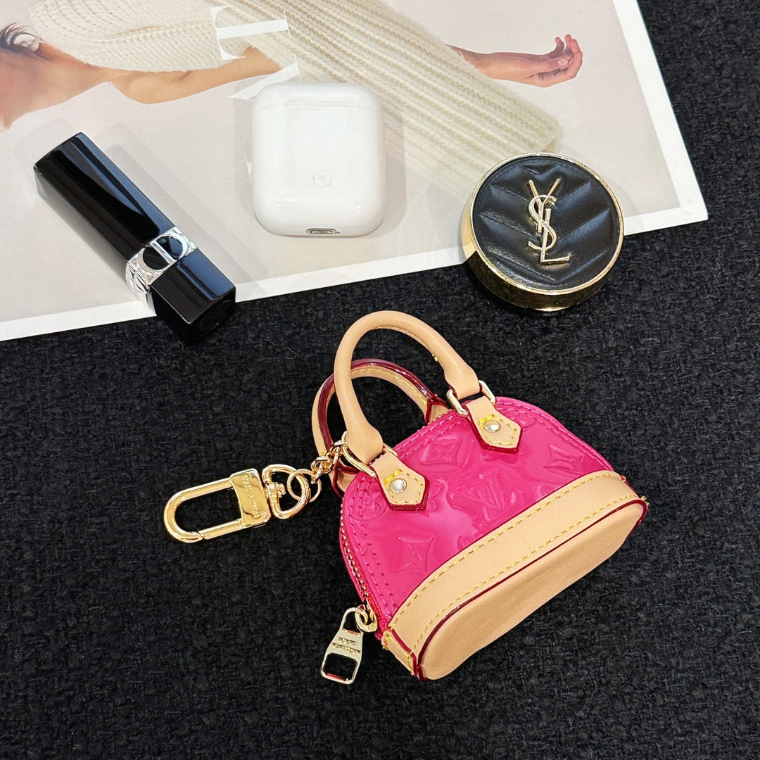 LV Alma Bag Charm Pink mix Beige Cowhide Canvas