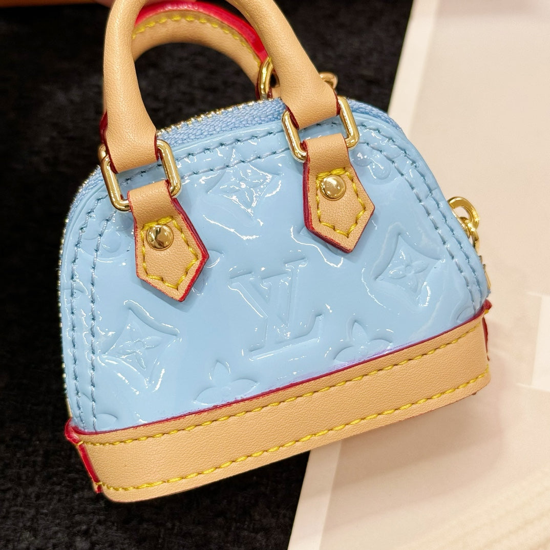 LV Alma Bag Charm Blue mix Beige Cowhide Canvas