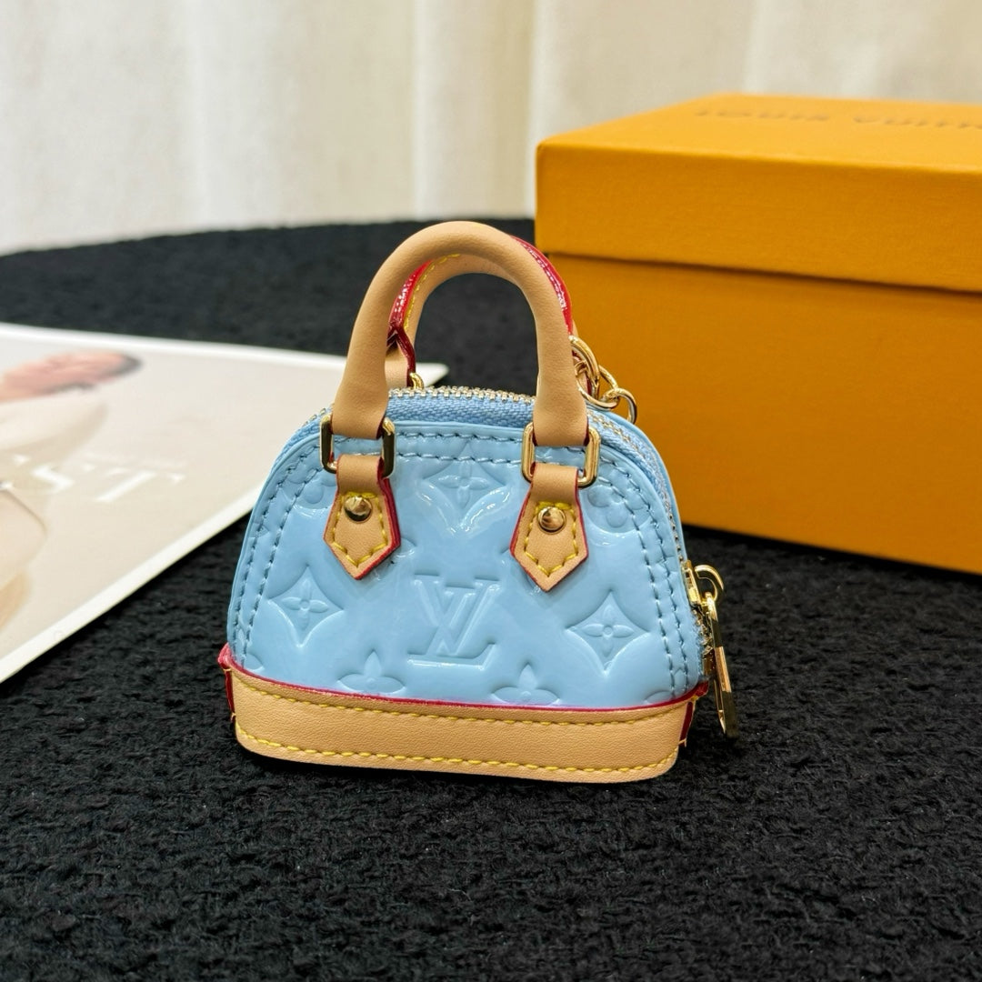 LV Alma Bag Charm Blue mix Beige Cowhide Canvas