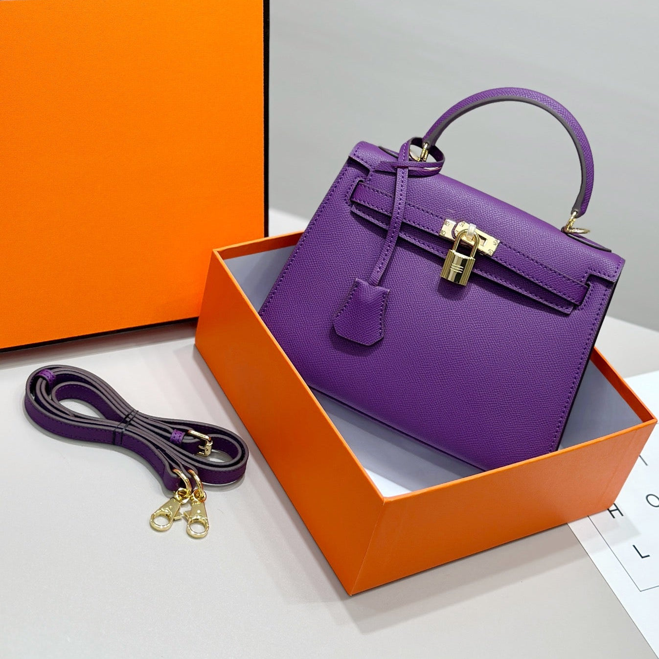 HM Kelly 25cm Purple Epsom Leather Gold Hardware