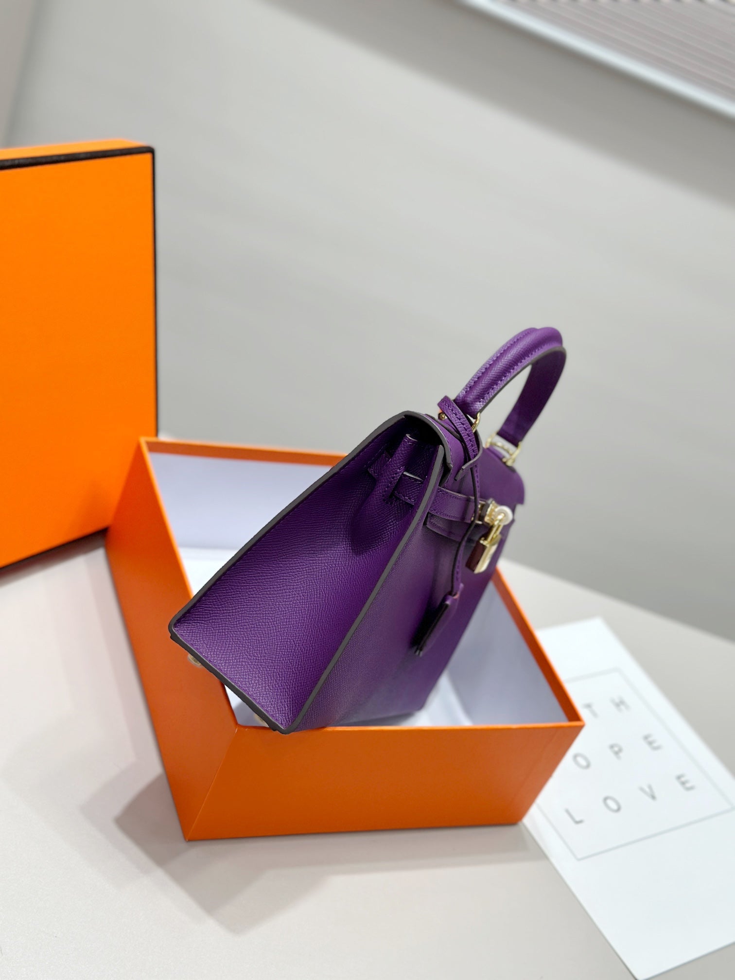 HM Kelly 25cm Purple Epsom Leather Gold Hardware