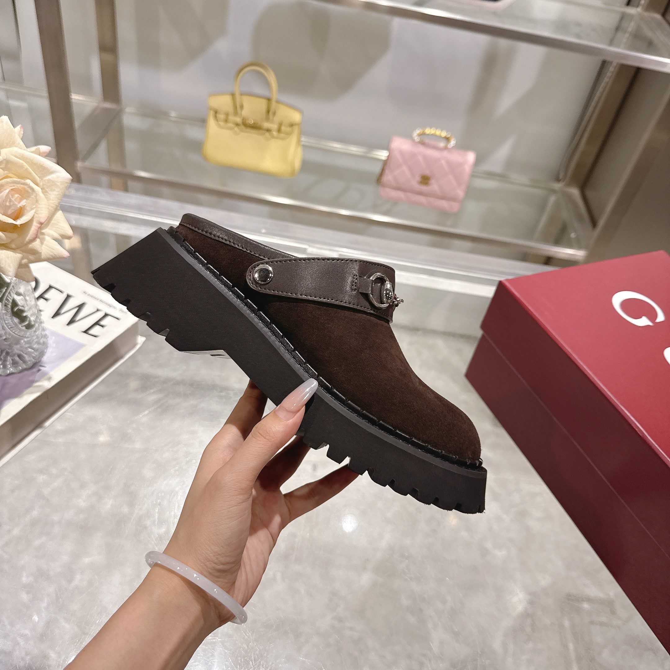 GG 2025 Horsebit Dark Brown mix Black Suede Sheepskin 416543