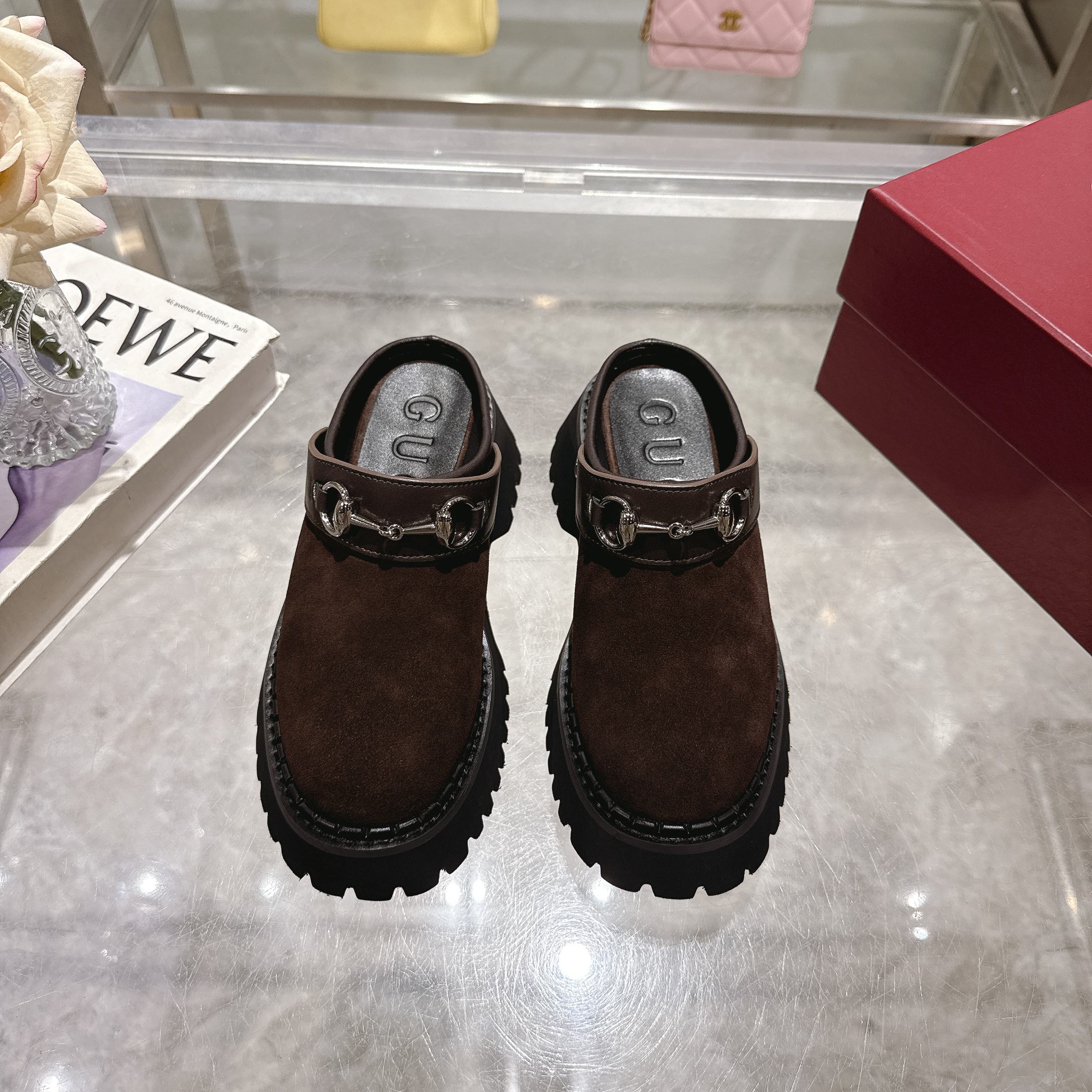 GG 2025 Horsebit Dark Brown mix Black Suede Sheepskin 416543