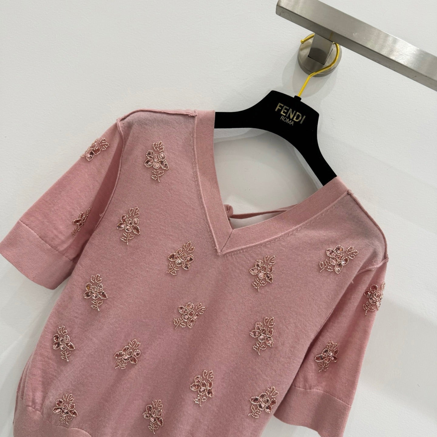 Fendi Wool Cropped sweater with crystal embroidery 229410