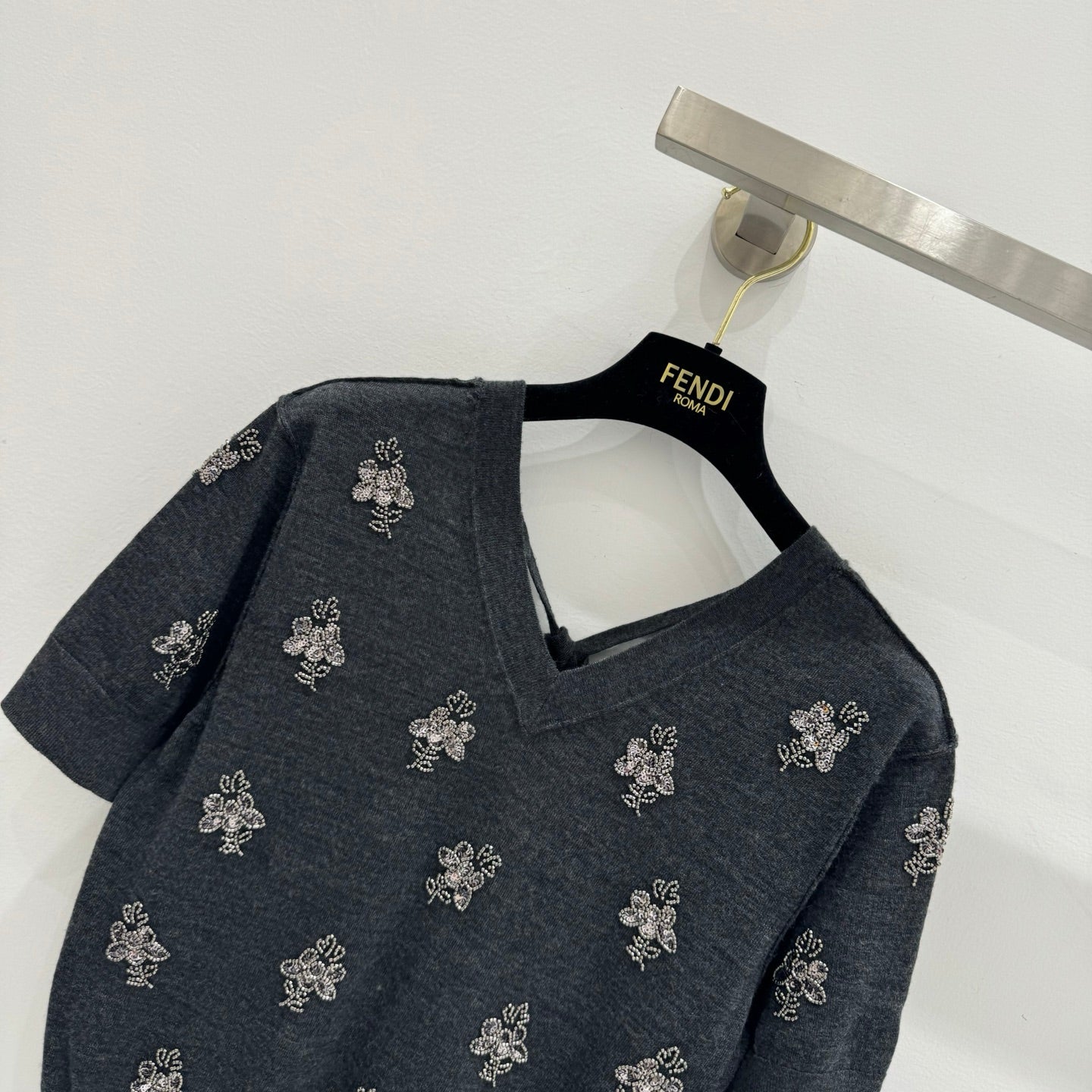 Fendi Wool Cropped sweater with crystal embroidery 229410