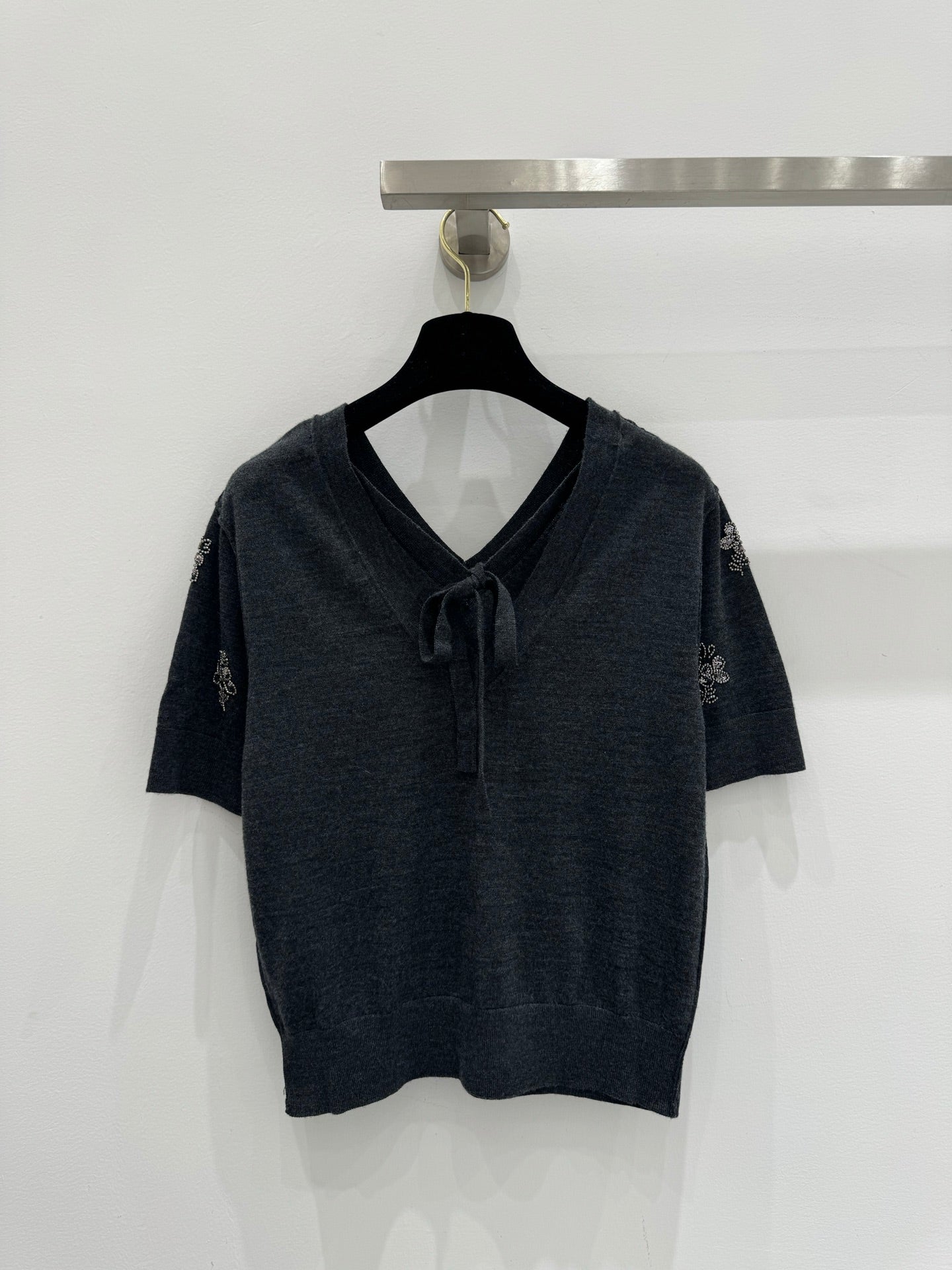 Fendi Wool Cropped sweater with crystal embroidery 229410