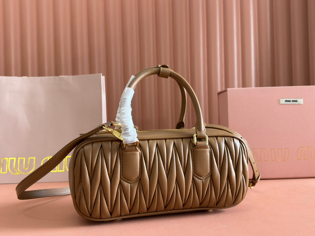ARCADIE MATELASSÉ BAG 27 IN SEPIA BROWN CALFSKIN GOLD HARDWARE