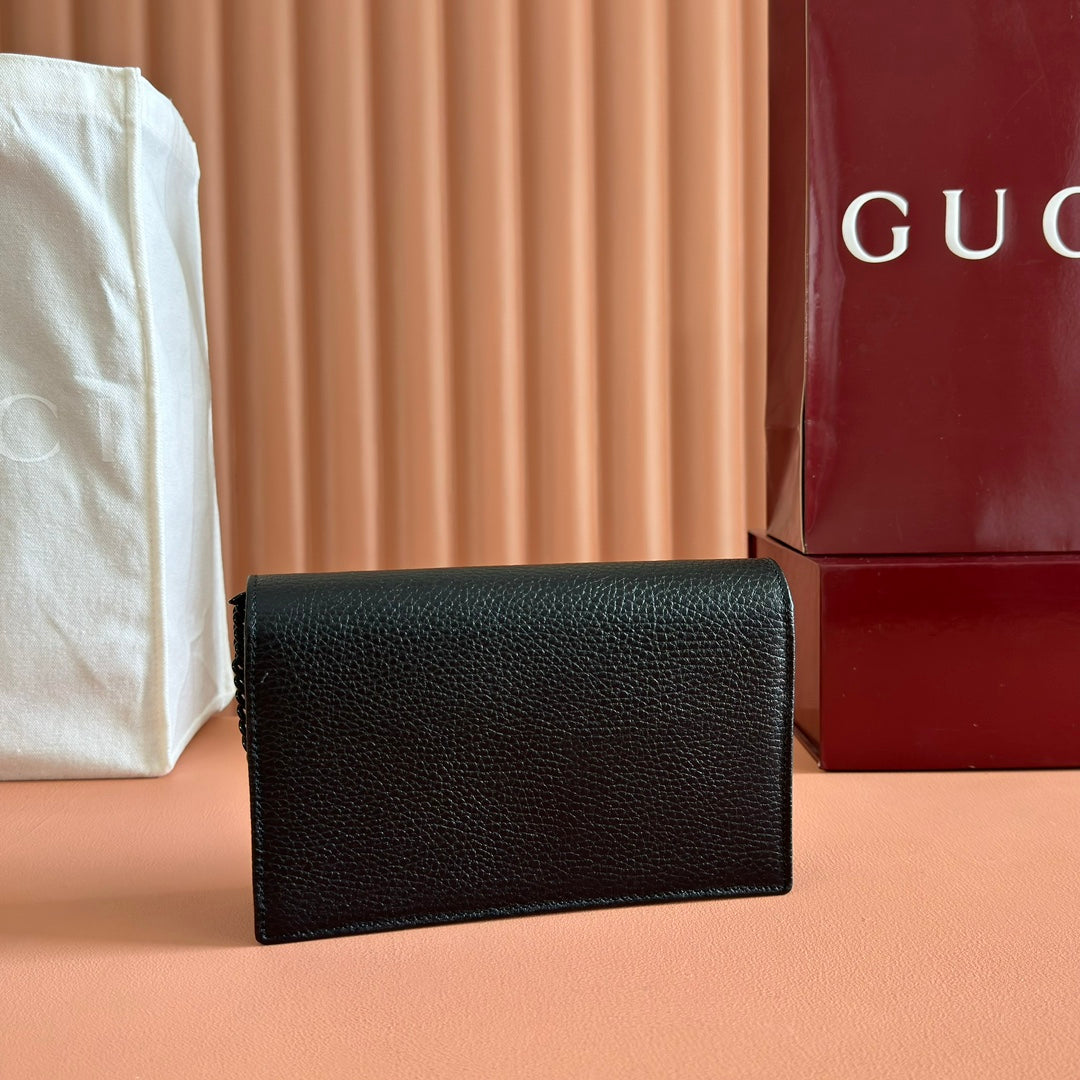 Gucci Marmont Chain Wallet Black Leather 255321