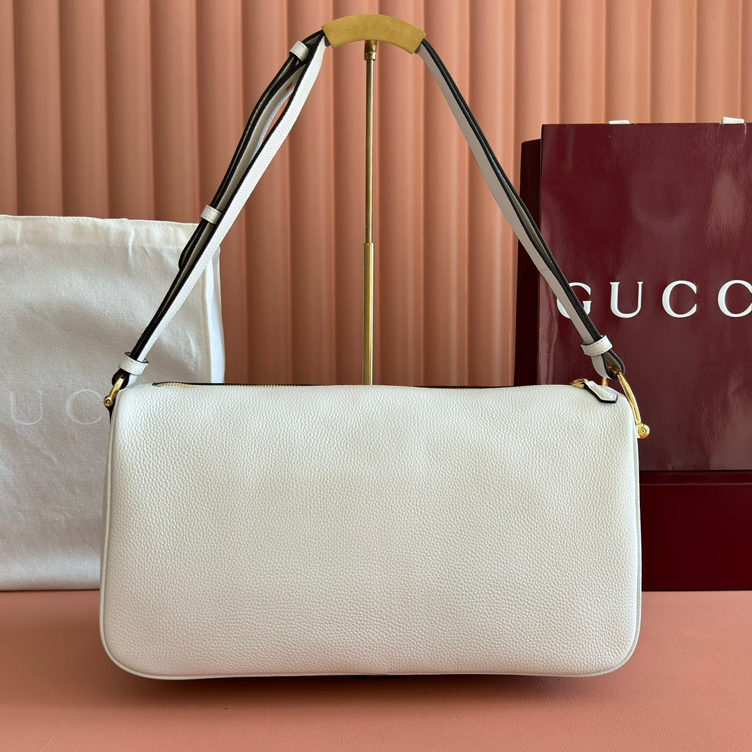 Gucci 2026 Half Horsebit Bag 38cm White Leather 277338
