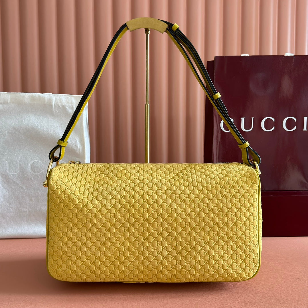 Gucci 2026 Half Horsebit Bag 38cm Yellow Suede Leather 277350