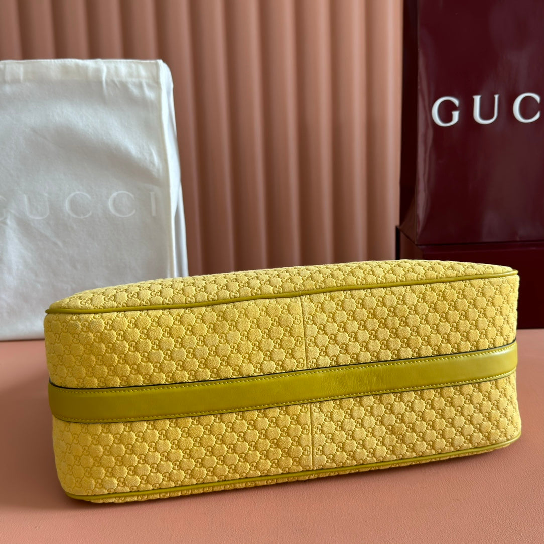 Gucci 2026 Half Horsebit Bag 38cm Yellow Suede Leather 277350