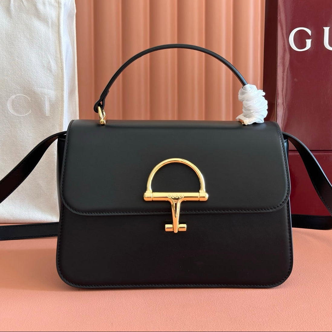 Gucci 2026 Siena Bag 25.5cm Black Gold Leather 277145