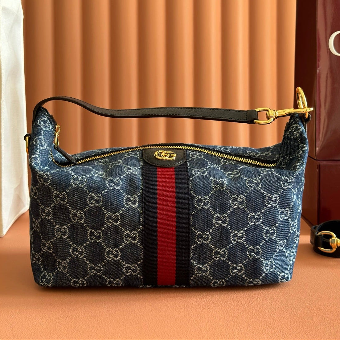 Gucci 2026 Vanity GG-Canvas Top Handle Bag 27.5cm Blue Denim Leather 277185