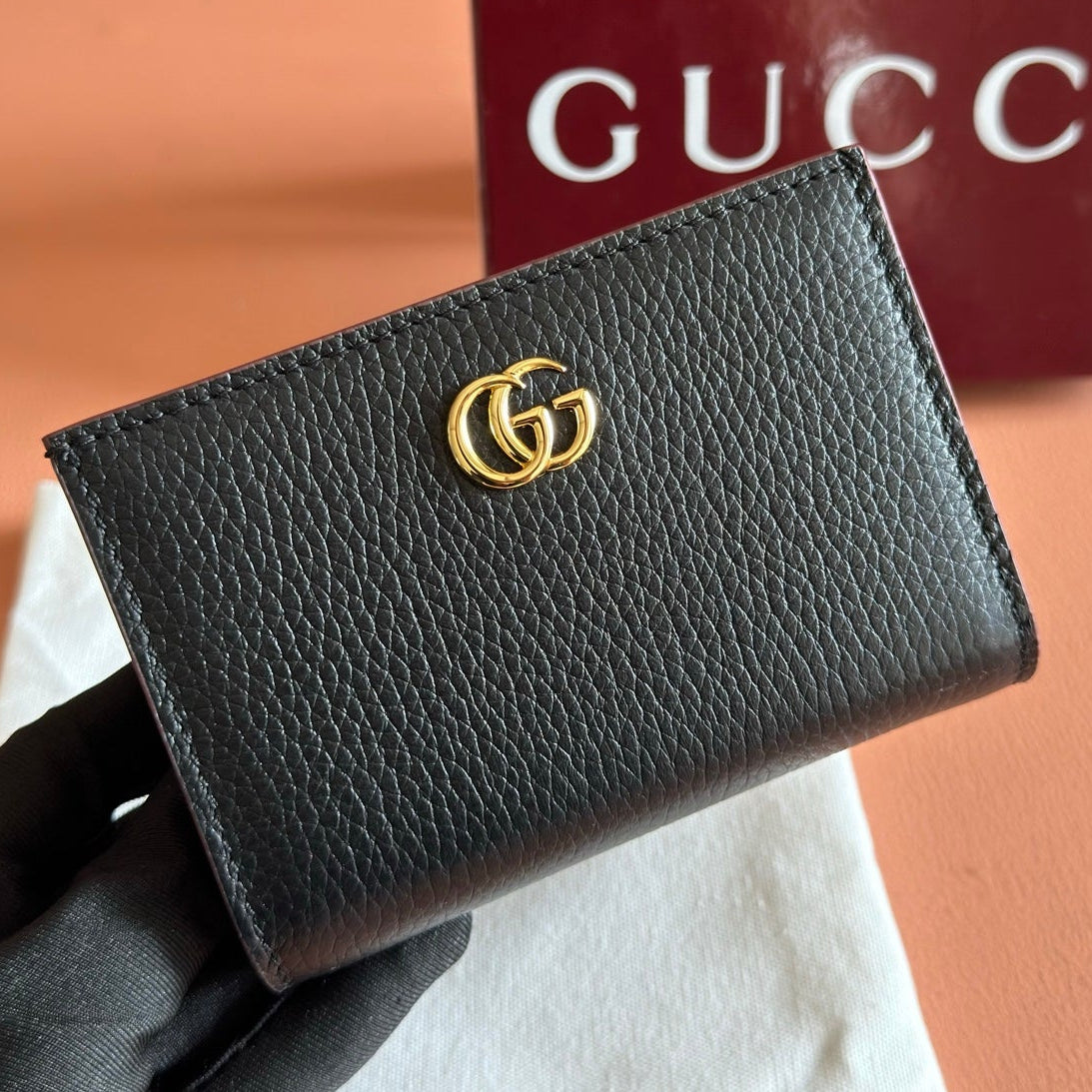 Gucci 2026 GG Marmont Bi-fold Wallet Black Red Leather 280859
