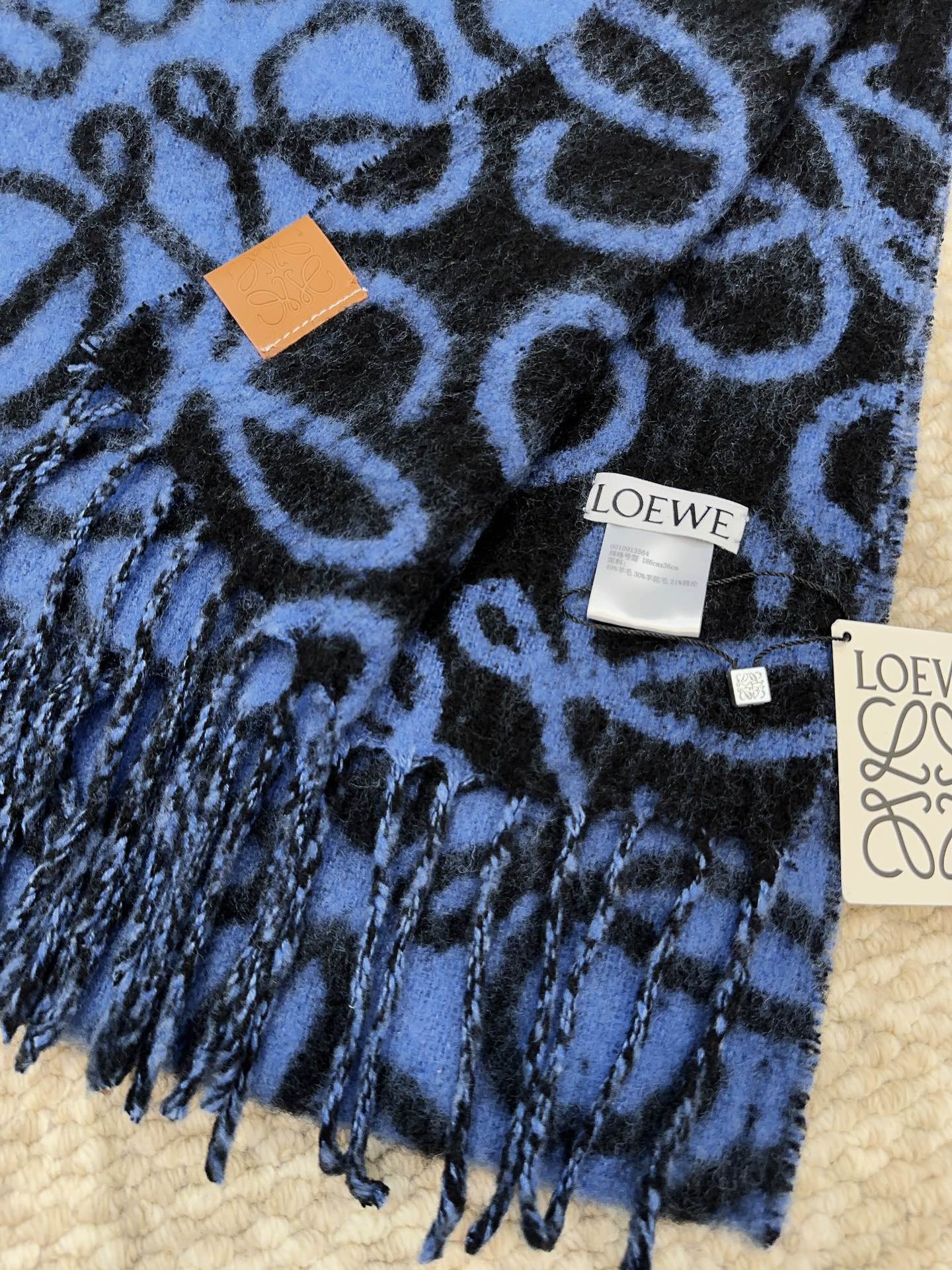 Loewe Scarf 180CM  Dark Blue Black Wool Cashmere 968583