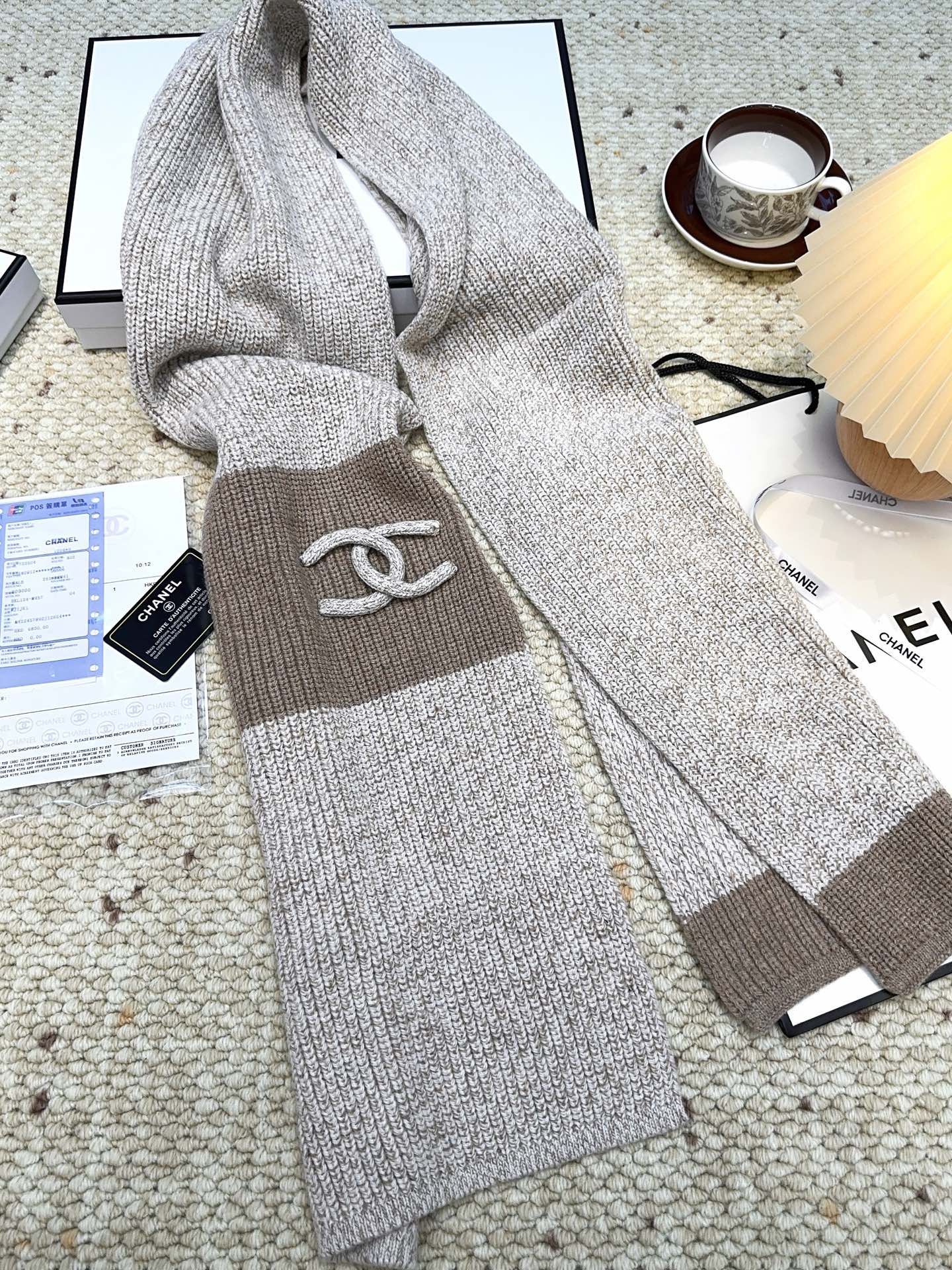 CC 25 Classic Scarf 175cm Light Gray Brown Wool 971059