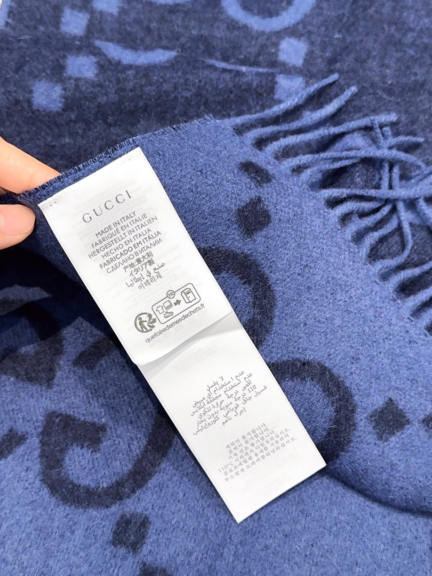 GG Double G Jacquard Scarf 200CM  Blue Black Wool 282791