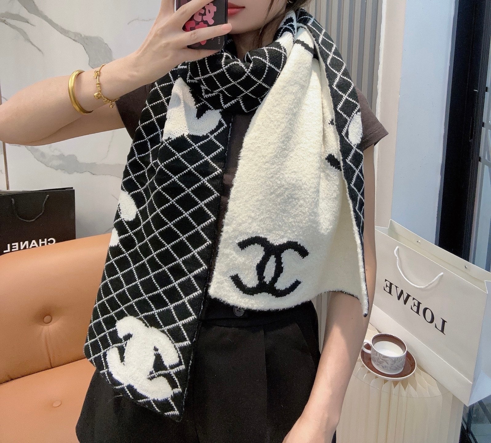 CC 25 Scarf 190cm Black White Wool 968580