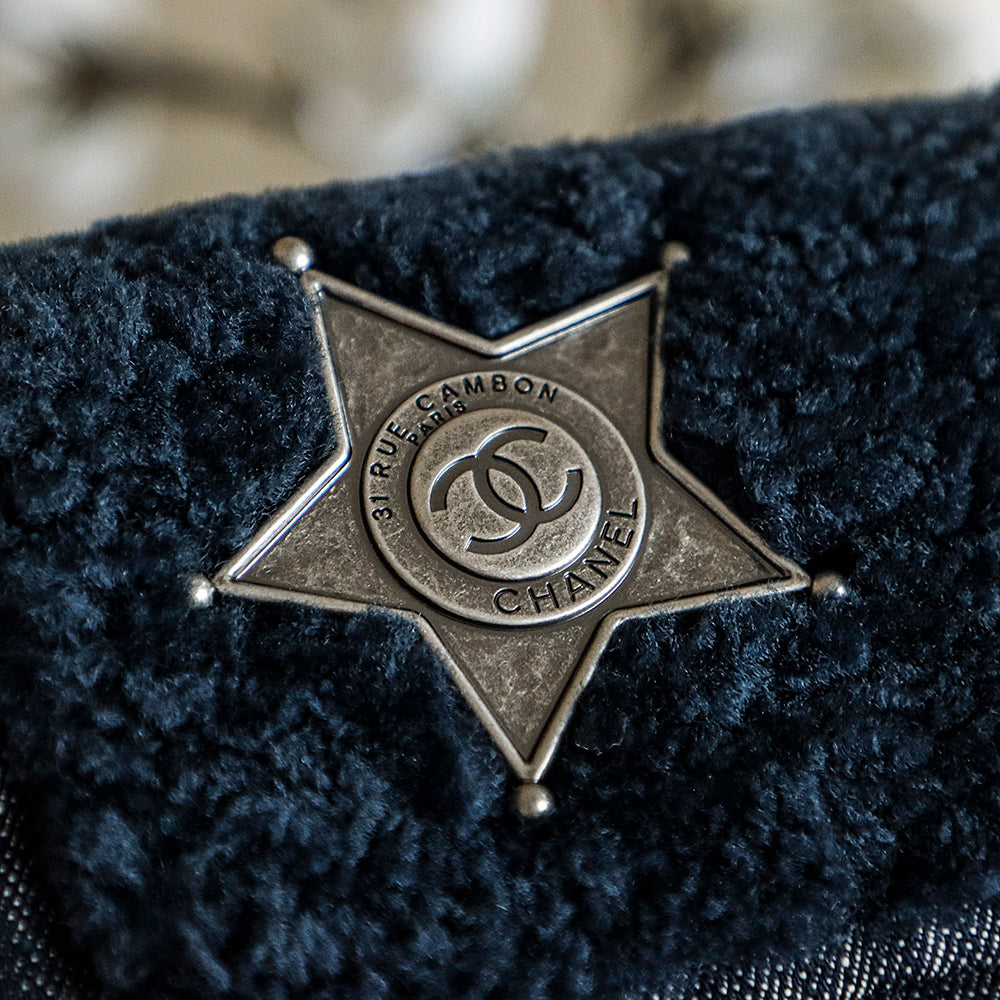 Chanel 2025 Dallas Shearling Star Bag 21cm Navy Blue Wool Denim 318220