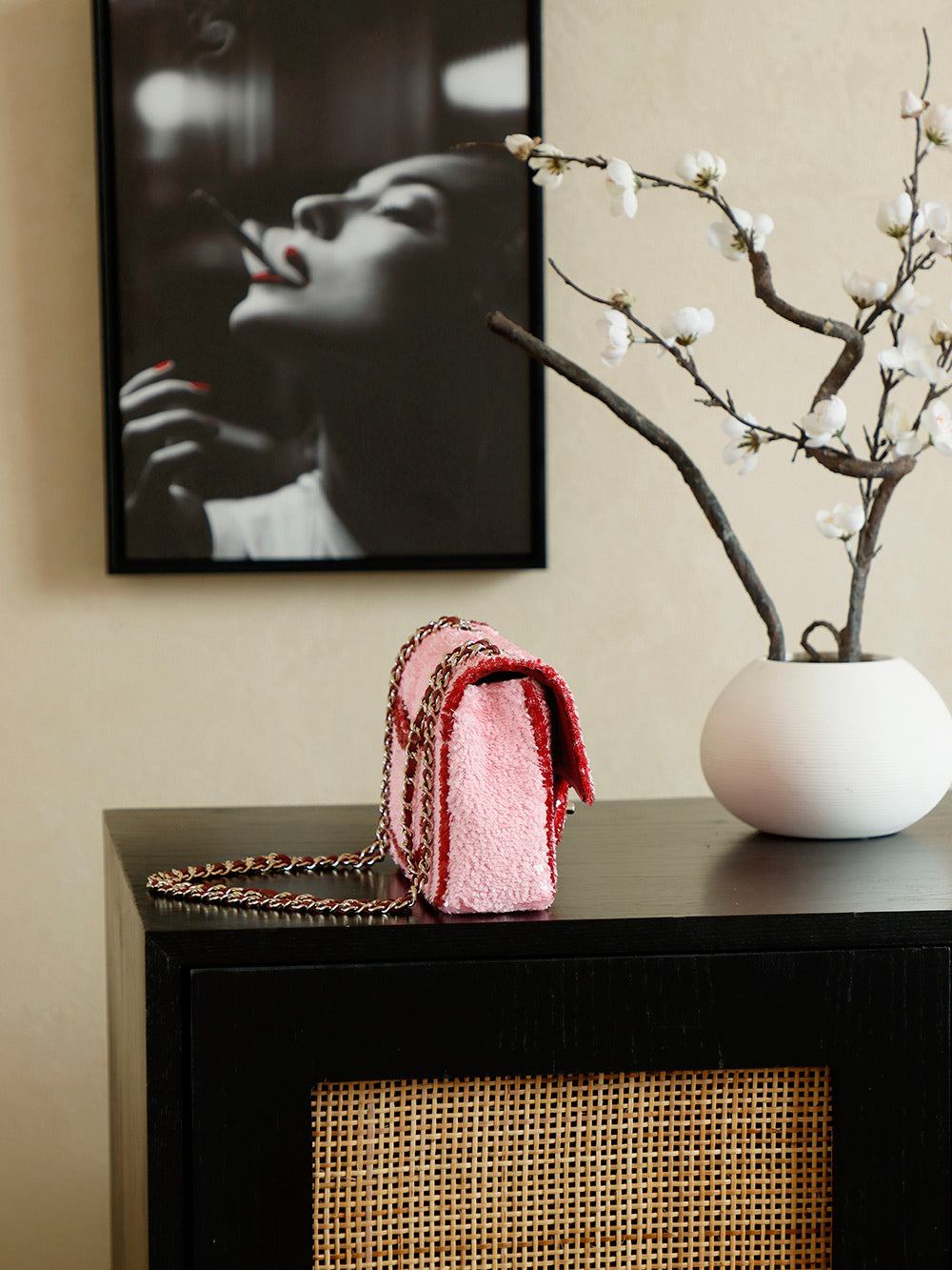 Chanel 25 Flap Bag Pink Red Sequin Leather 322958