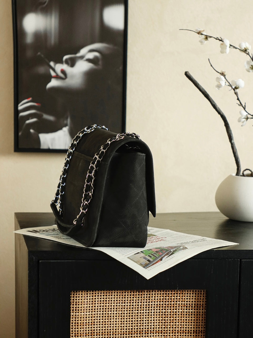 Chanel 25 Classic Single Flap Bag 35cm Black Leather 323477