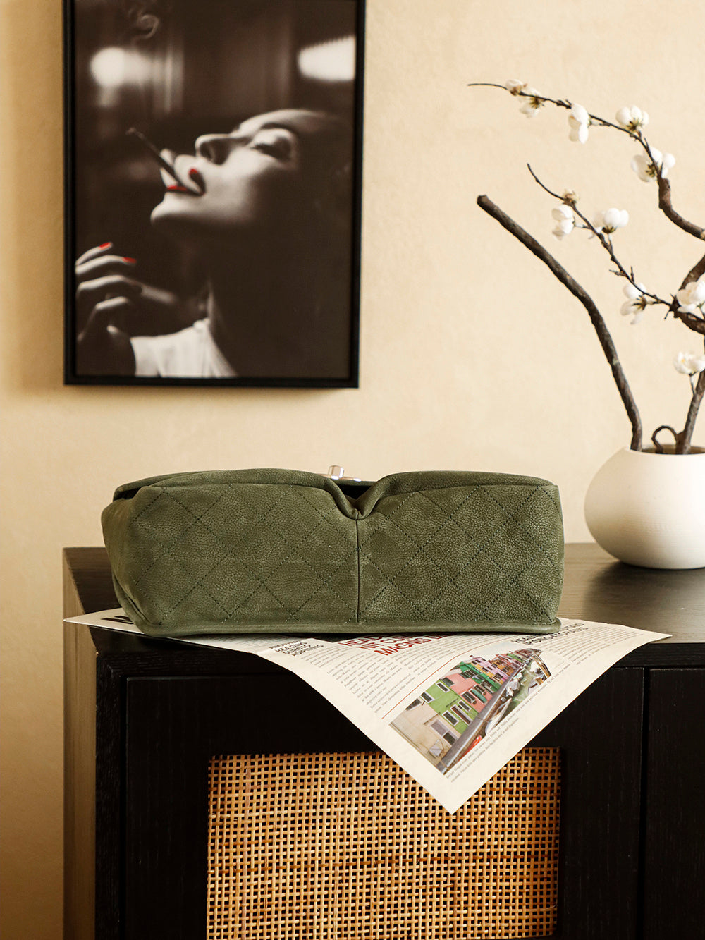 Chanel 25 Classic Single Flap Bag 35cm Green Leather 323478