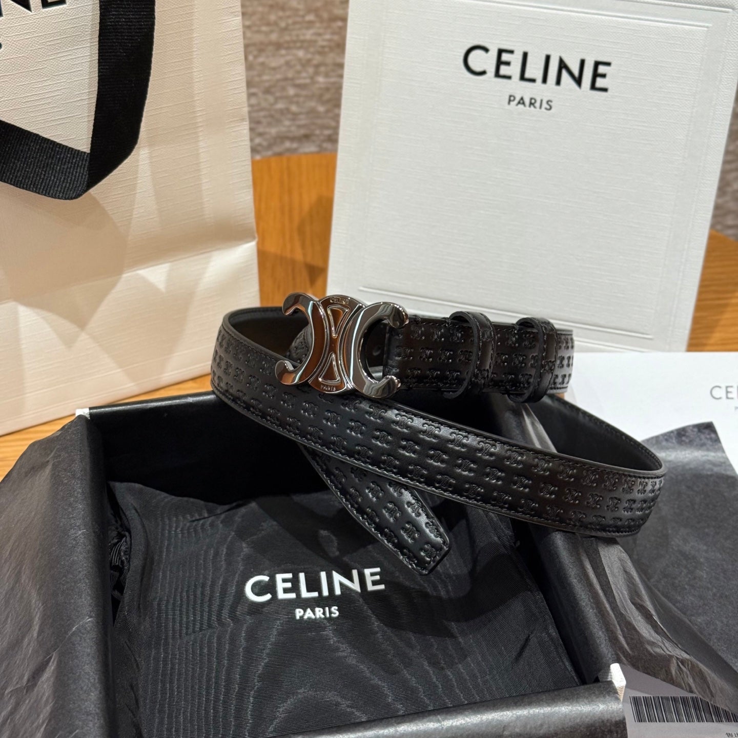 CL Gray 25mm Triomphe Enamel Monogram Black Calfskin 597409