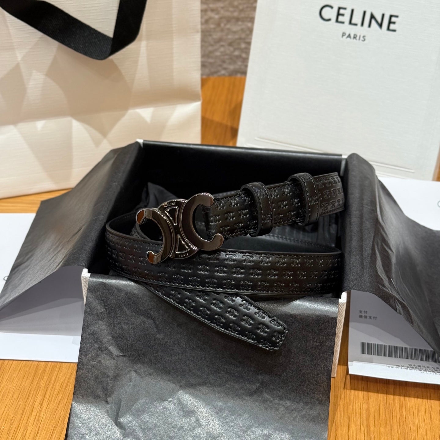 CL Gray 25mm Triomphe Enamel Monogram Black Calfskin 597409