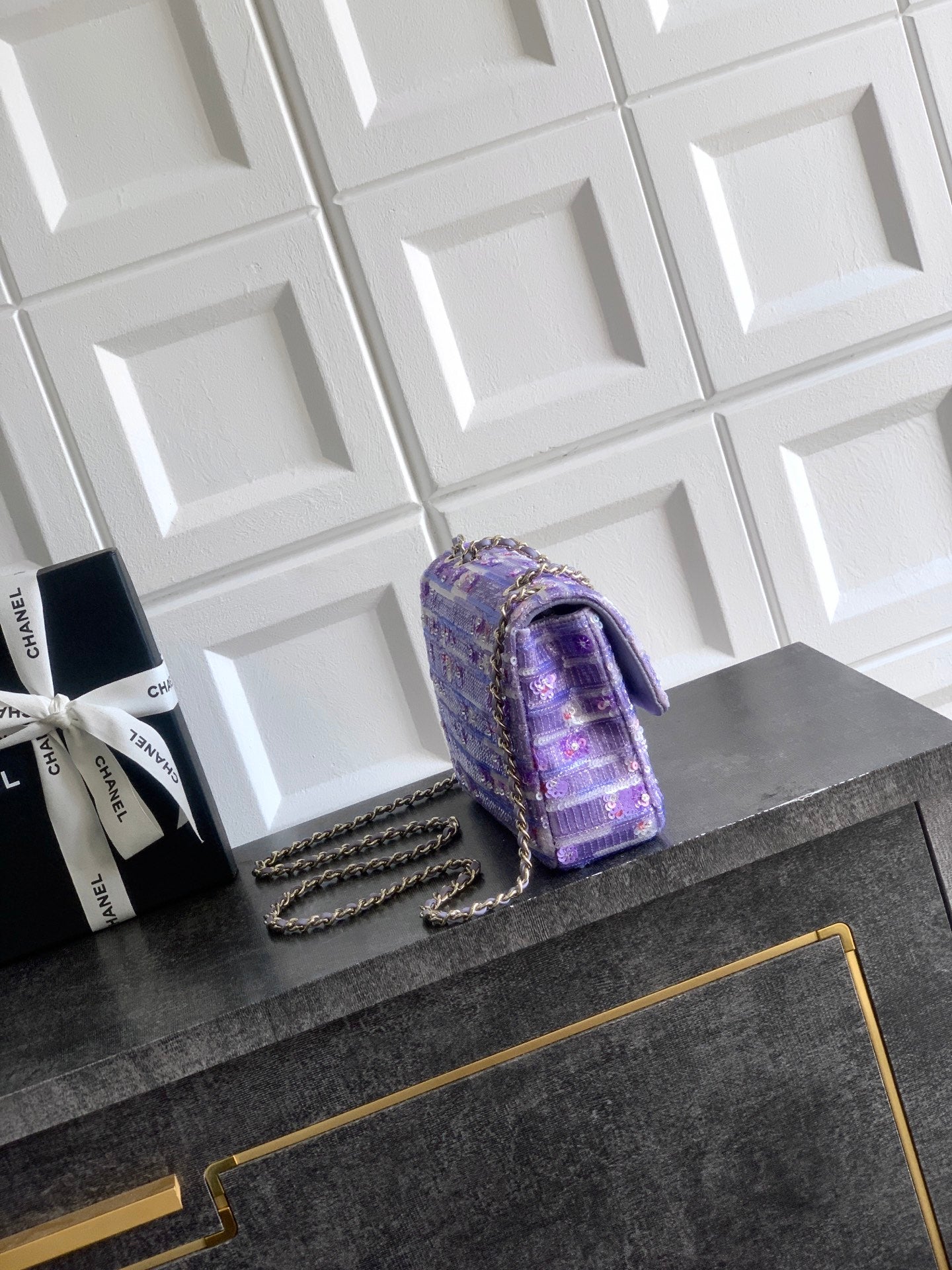 Chanel 2026 Flap Bag 20cm Purple Sequin Leather