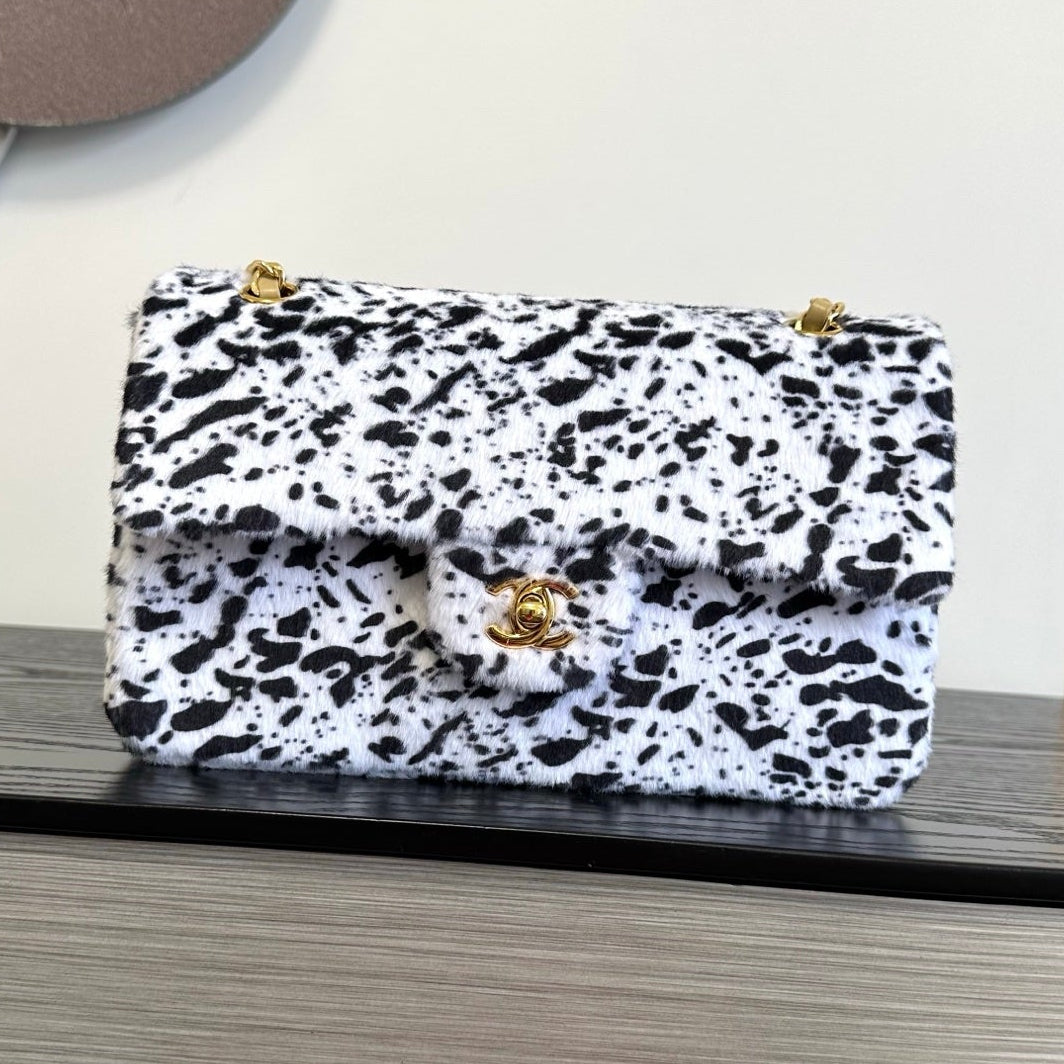 Chanel 2026 Leopard Print Flap Bag White Black Ponyhair Leather