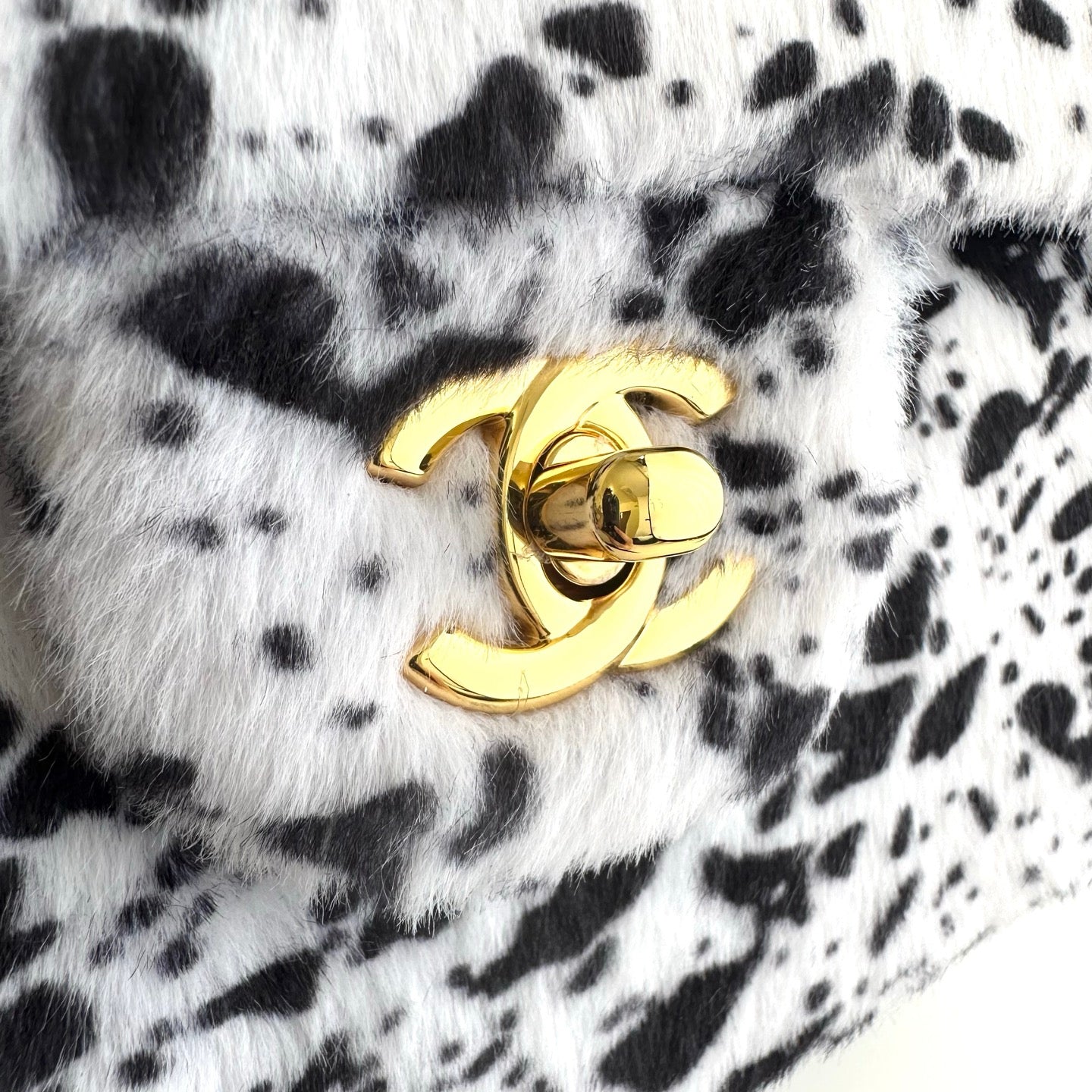Chanel 2026 Leopard Print Flap Bag White Black Ponyhair Leather