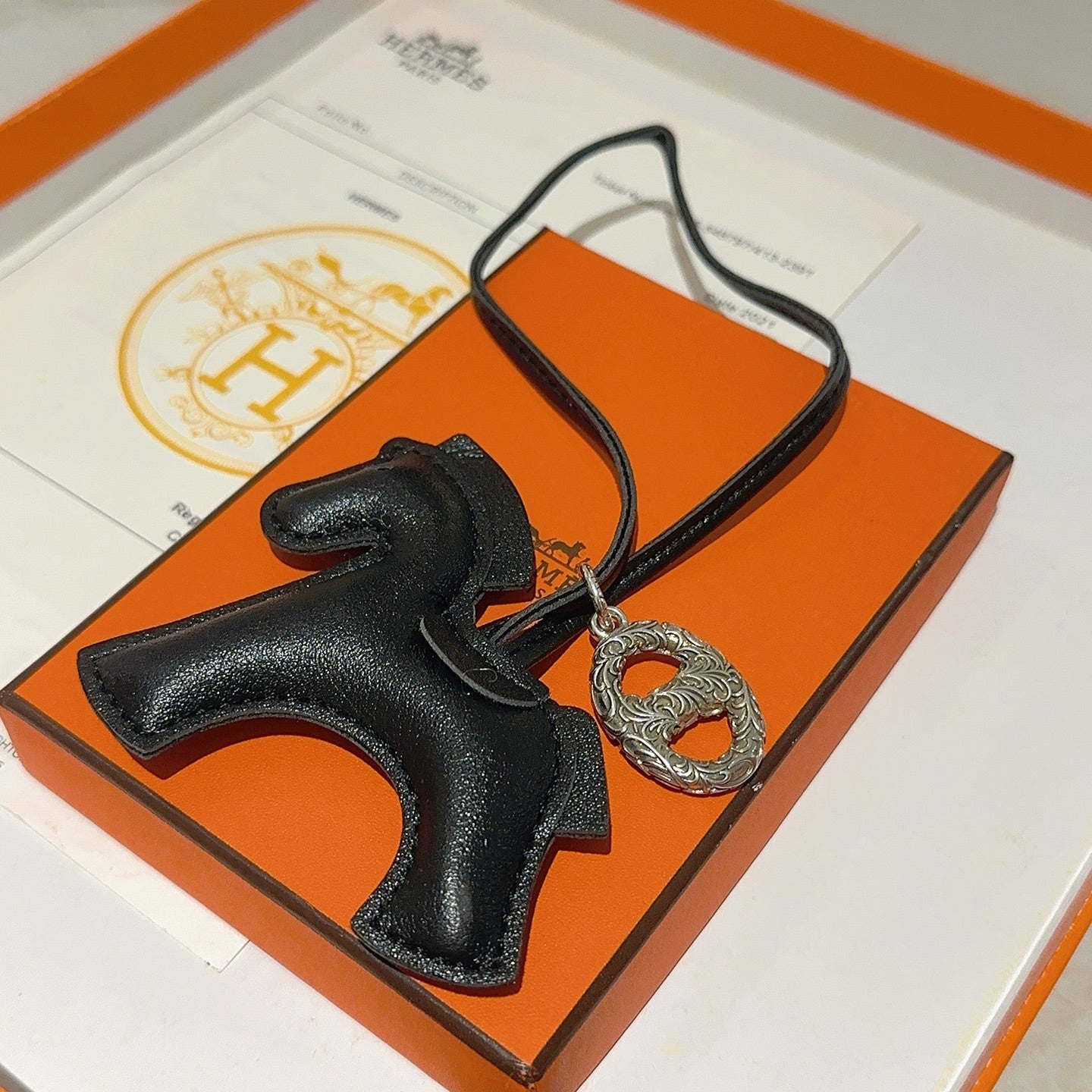 HM Rodeo Horse Bag Charm In Black Leather