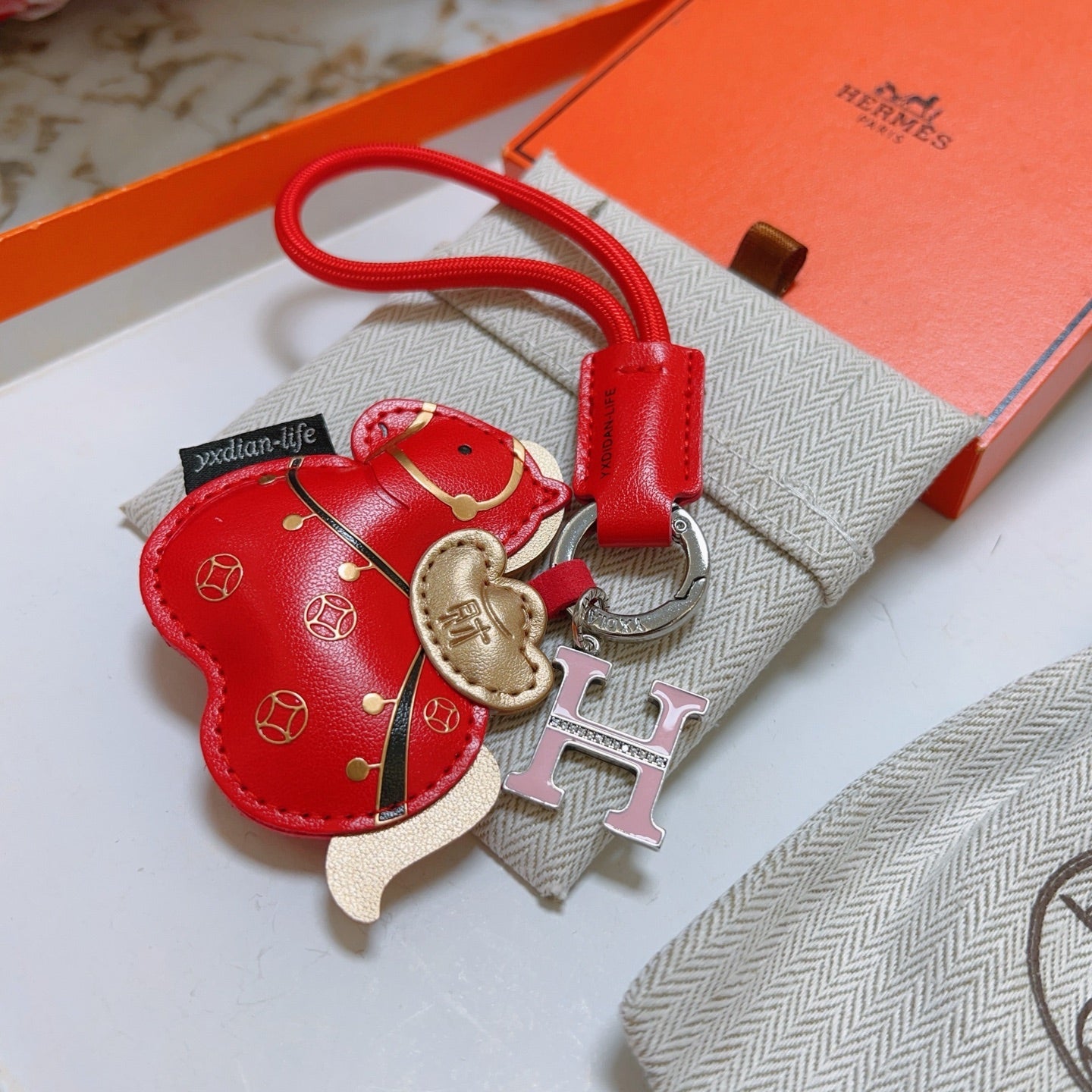 HM Red Horse Charm With An H-shaped Keyring