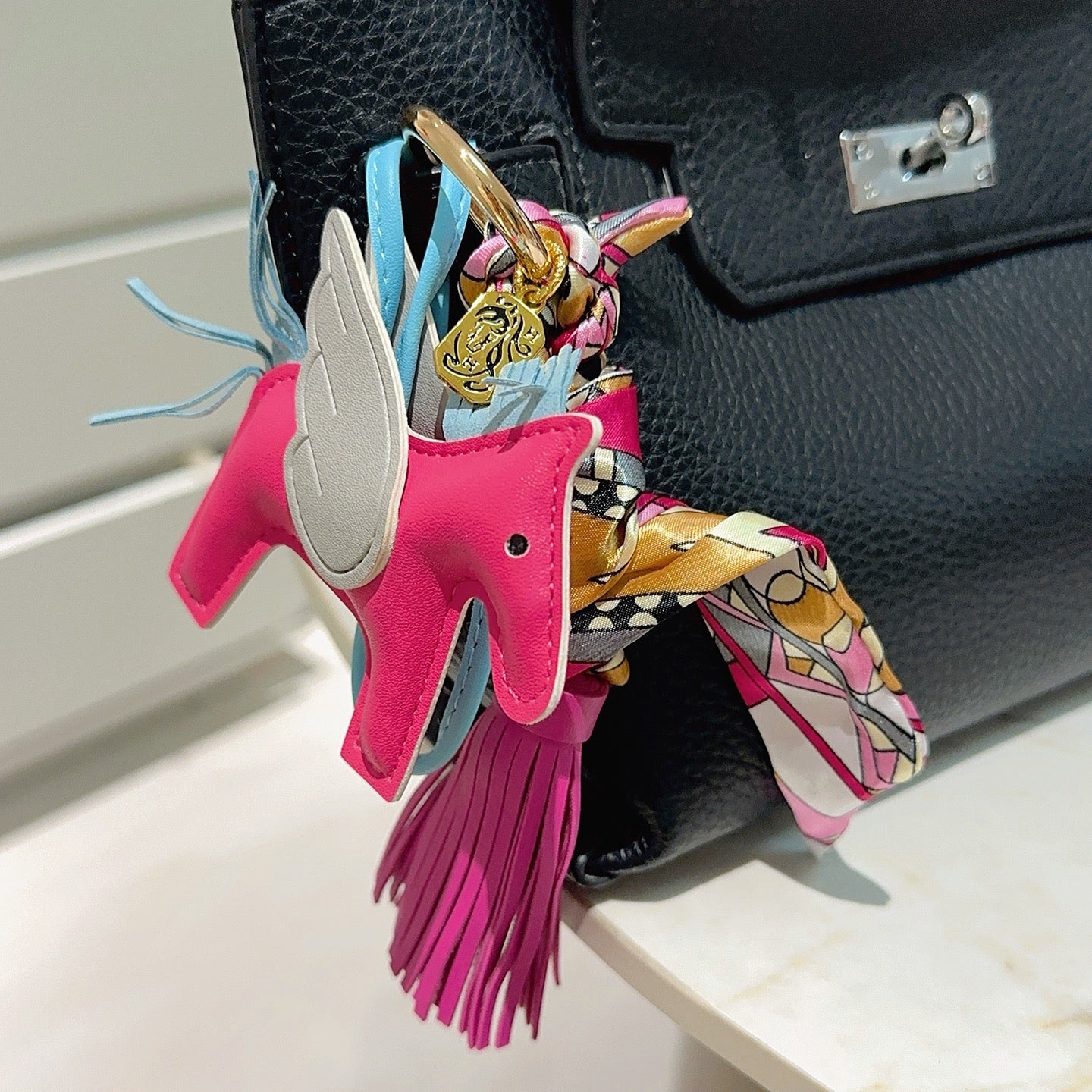 HM Pink Lambskin Rodeo Pegase PM Charm