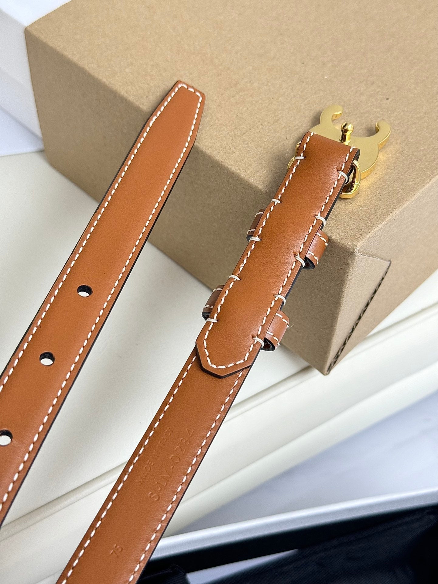 SMALL TRIOMPHE BELT 18 MM BRONZE BROWN LEATHER GOLD HARDWARE