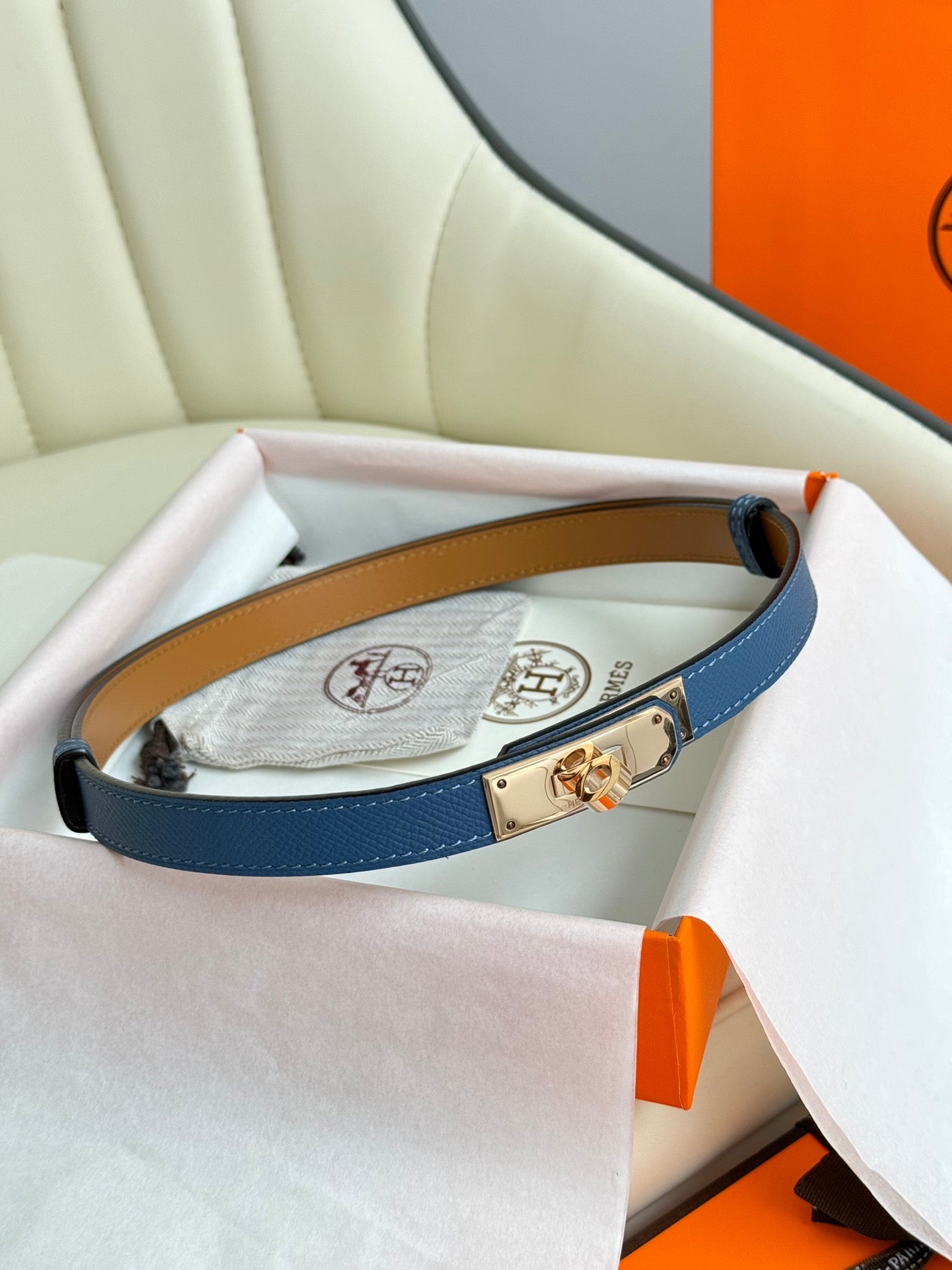 HM Kelly Belt 18mm Blue Epsom Leather