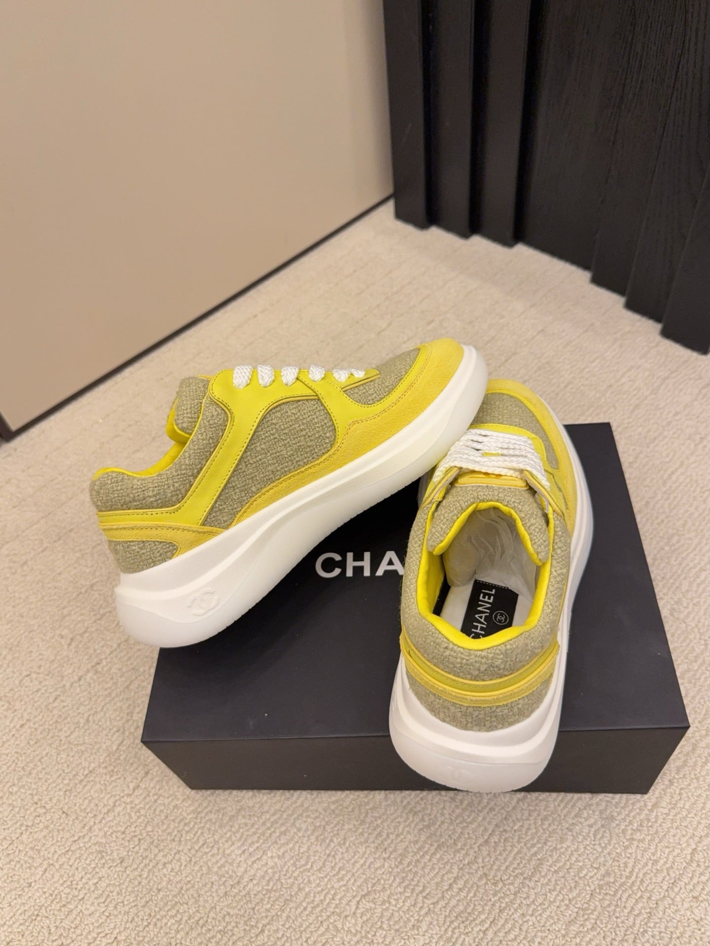 CC 26 Sneaker Yellow Tweed Fabric and Suede 589082