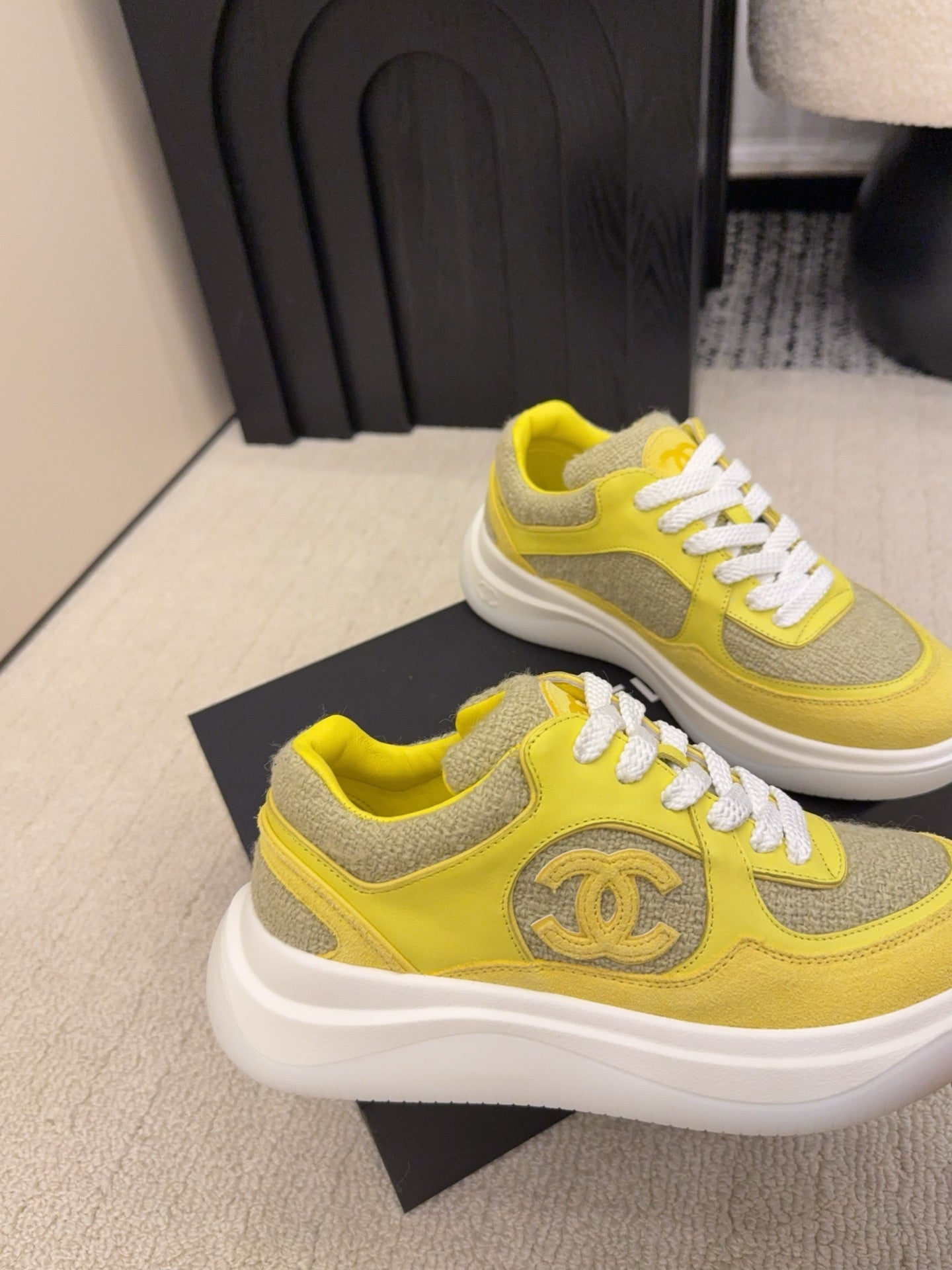 CC 26 Sneaker Yellow Tweed Fabric and Suede 589082