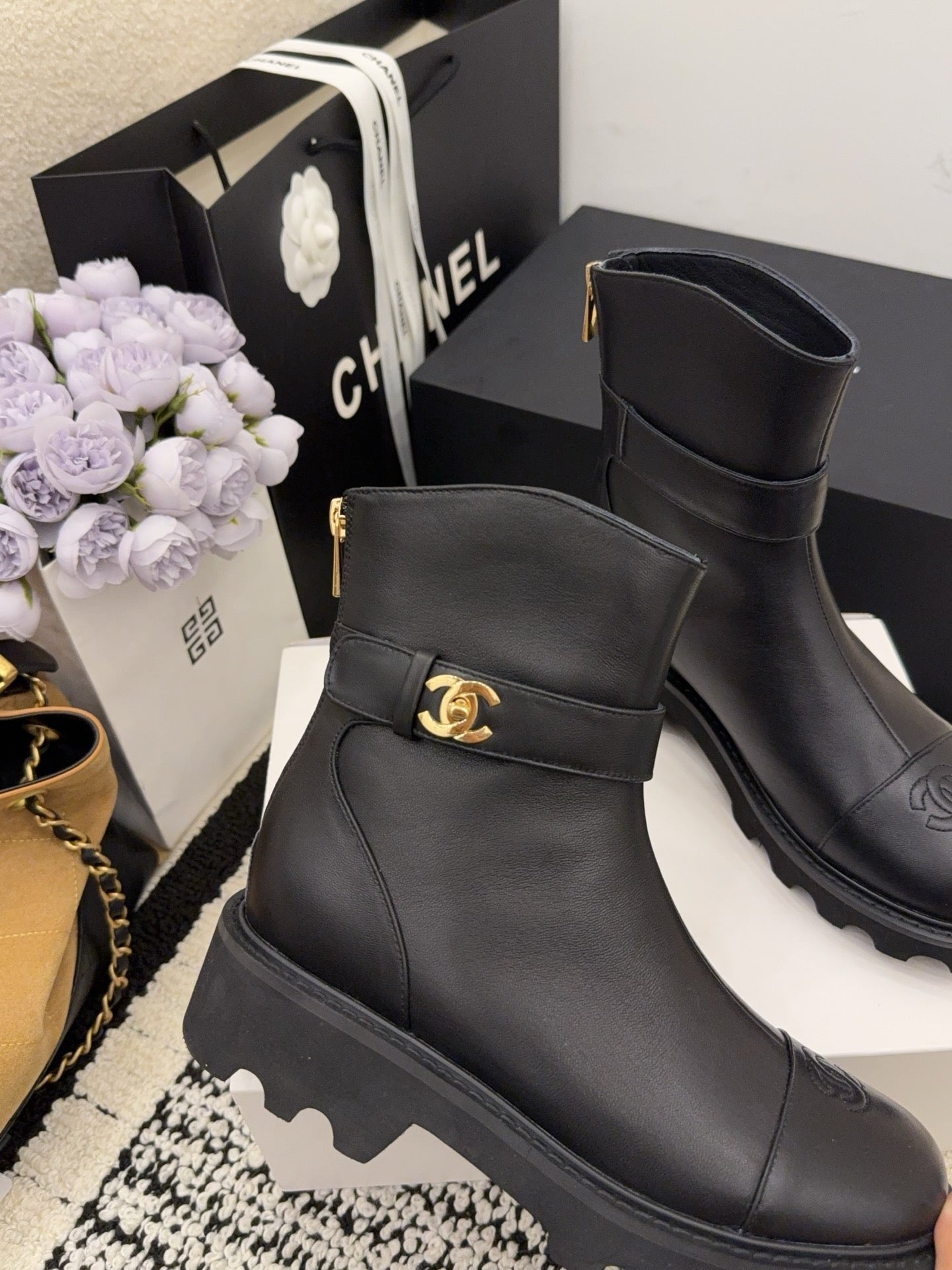 CC 26 Boot With Lug Sole Black Calfskin 588678