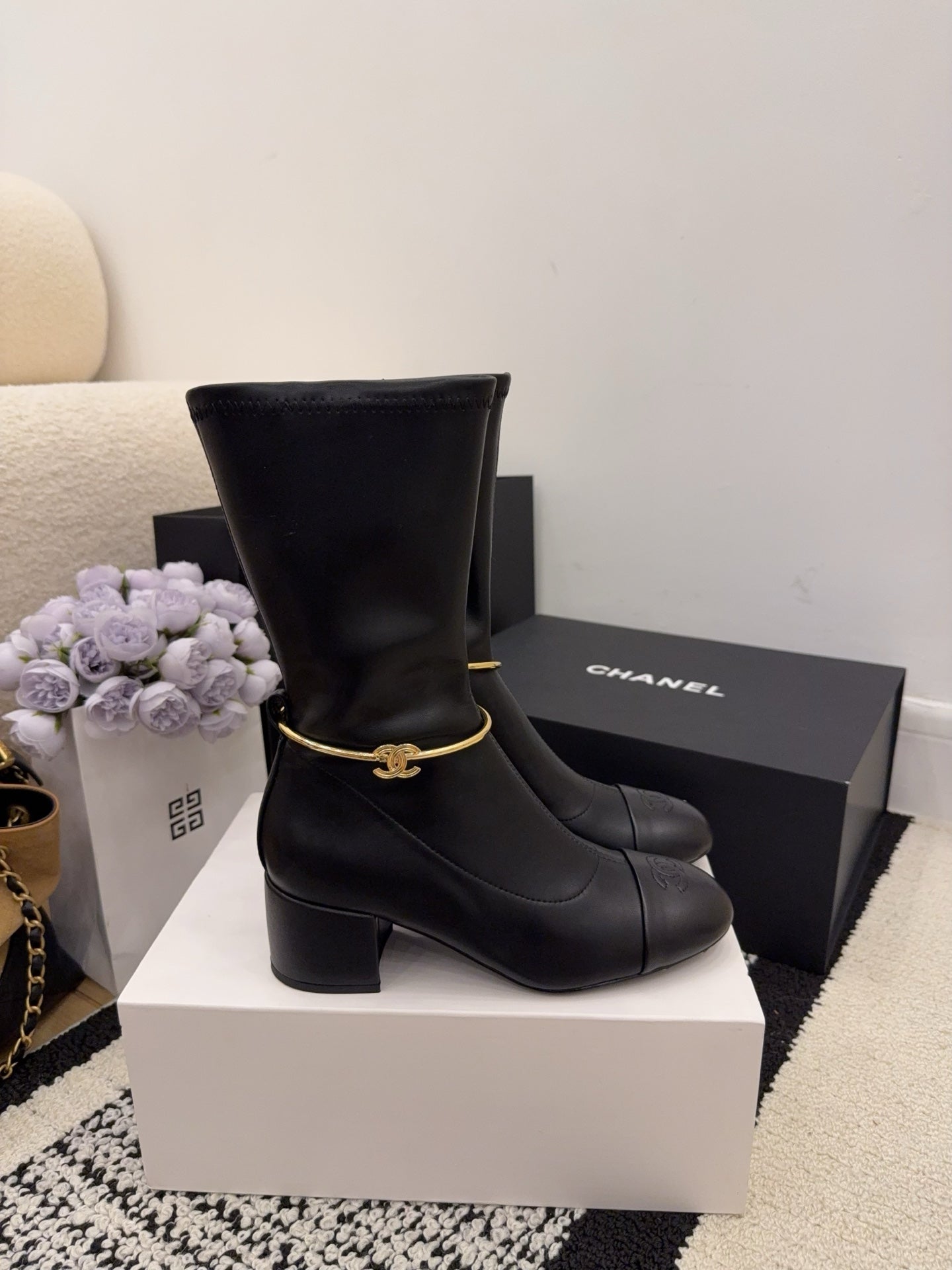 CC 26 Short Boot With Gold-tone Ankle Chain Black Lambskin 588819