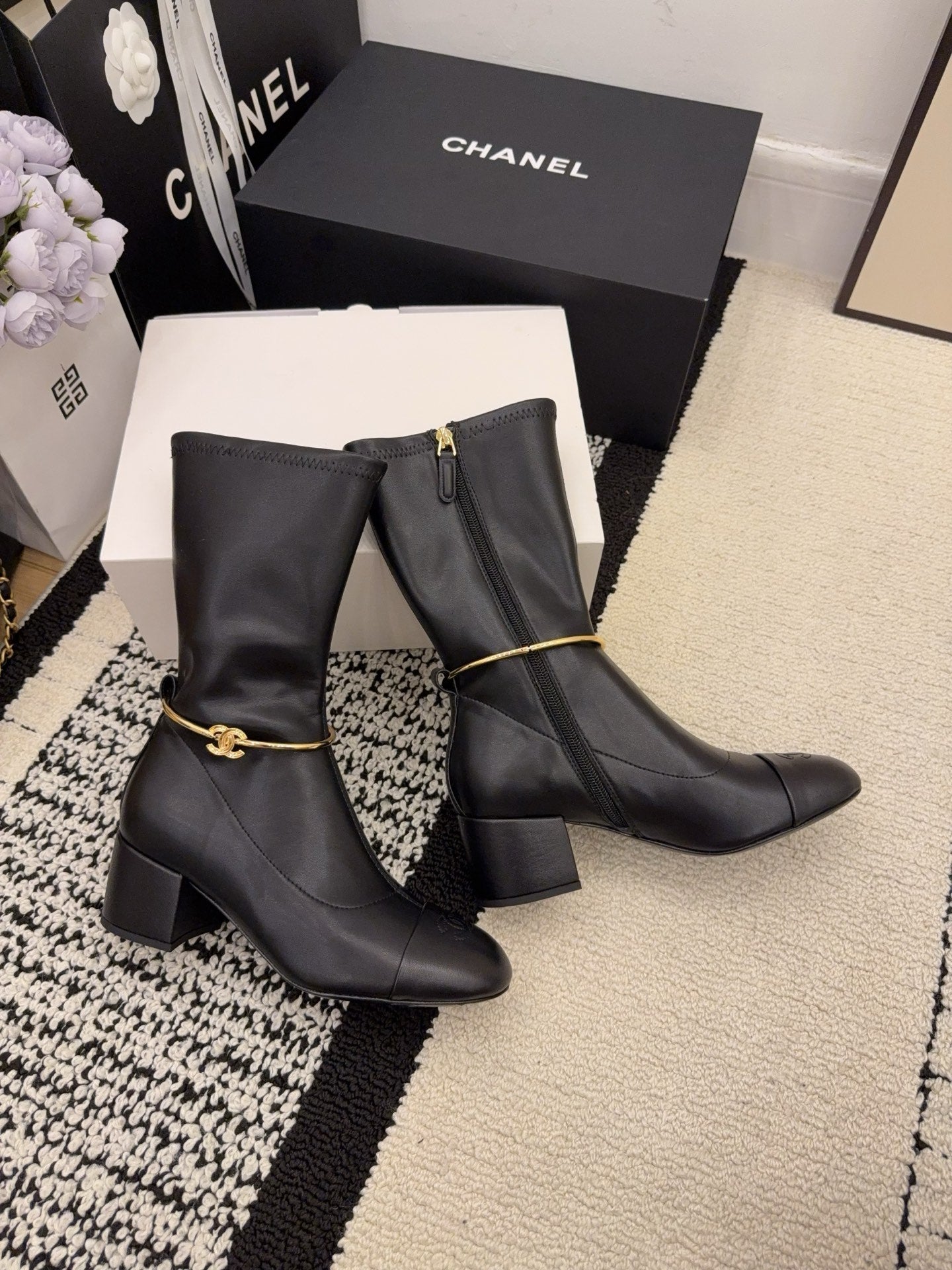 CC 26 Short Boot With Gold-tone Ankle Chain Black Lambskin 588819