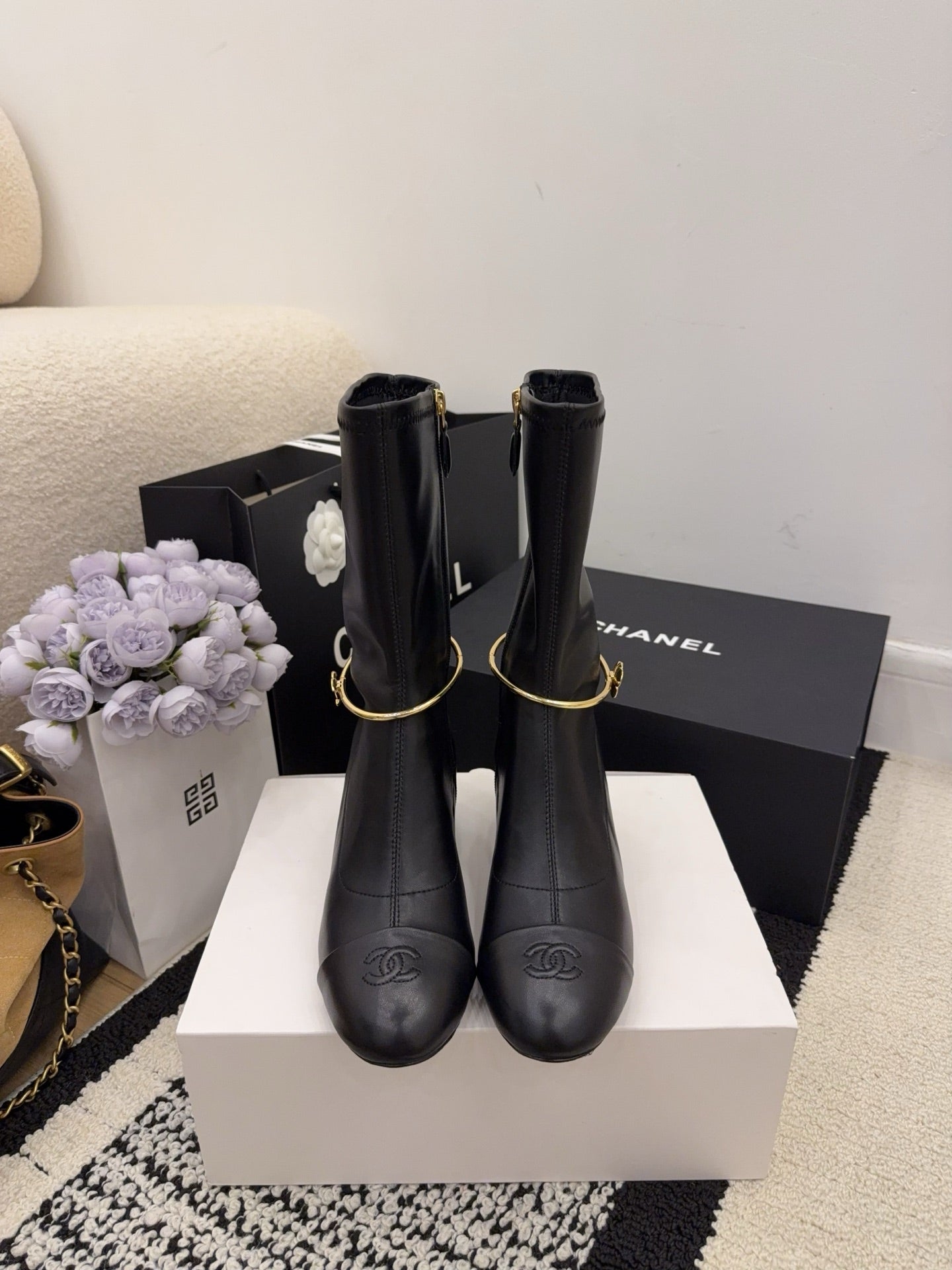 CC 26 Short Boot With Gold-tone Ankle Chain Black Lambskin 588819