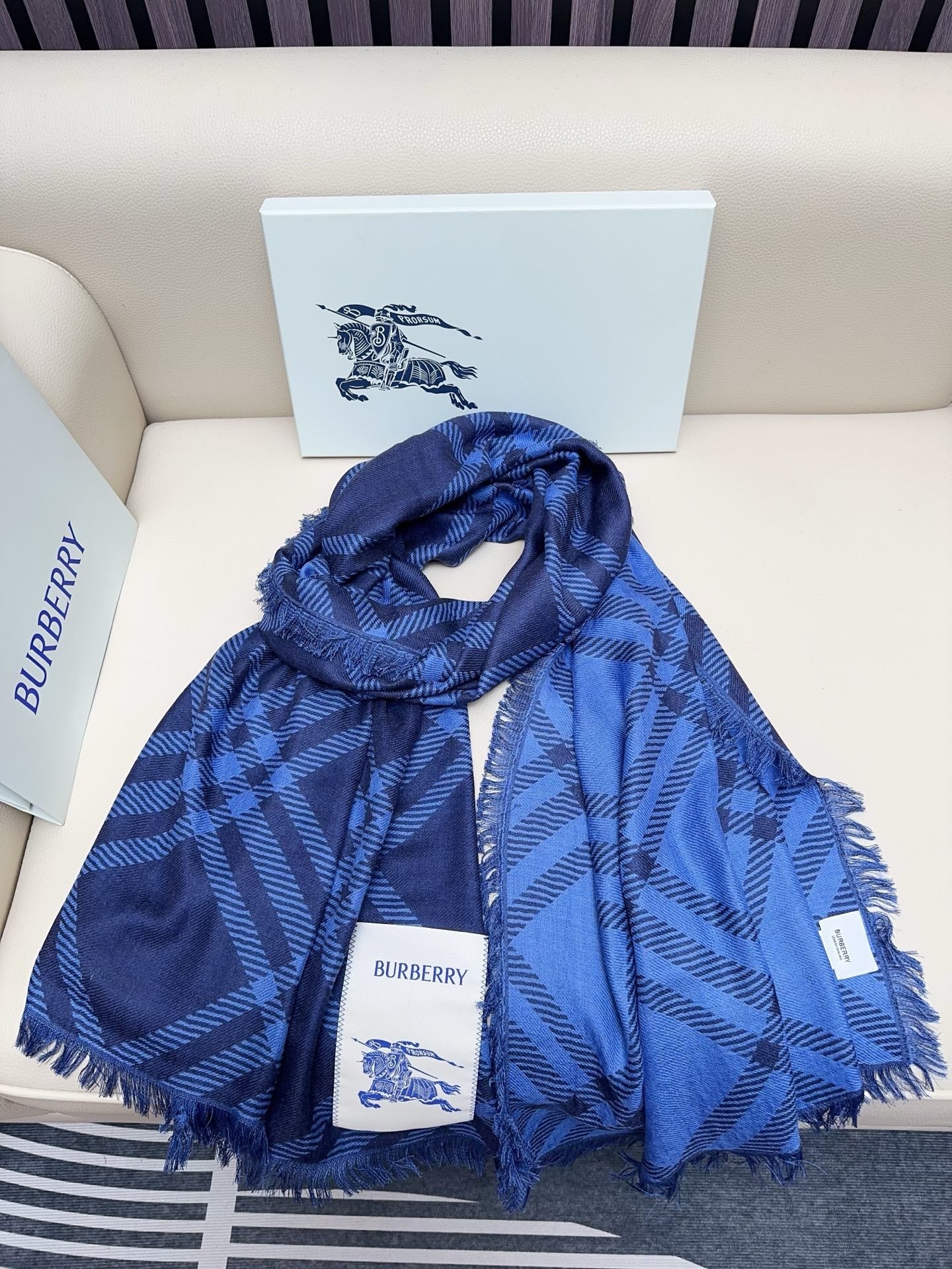 BBR Double-Sided Scarf 190CM Dark Blue Cashmere 293314